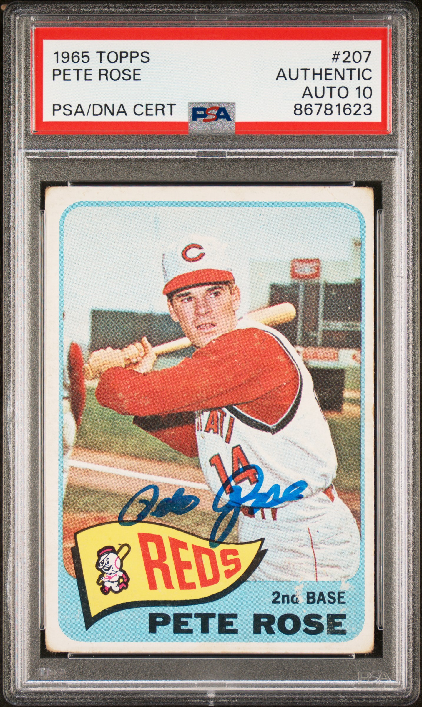 Pete Rose 1965 Topps Signed Baseball Card #207 Auto Graded PSA 10 86781623