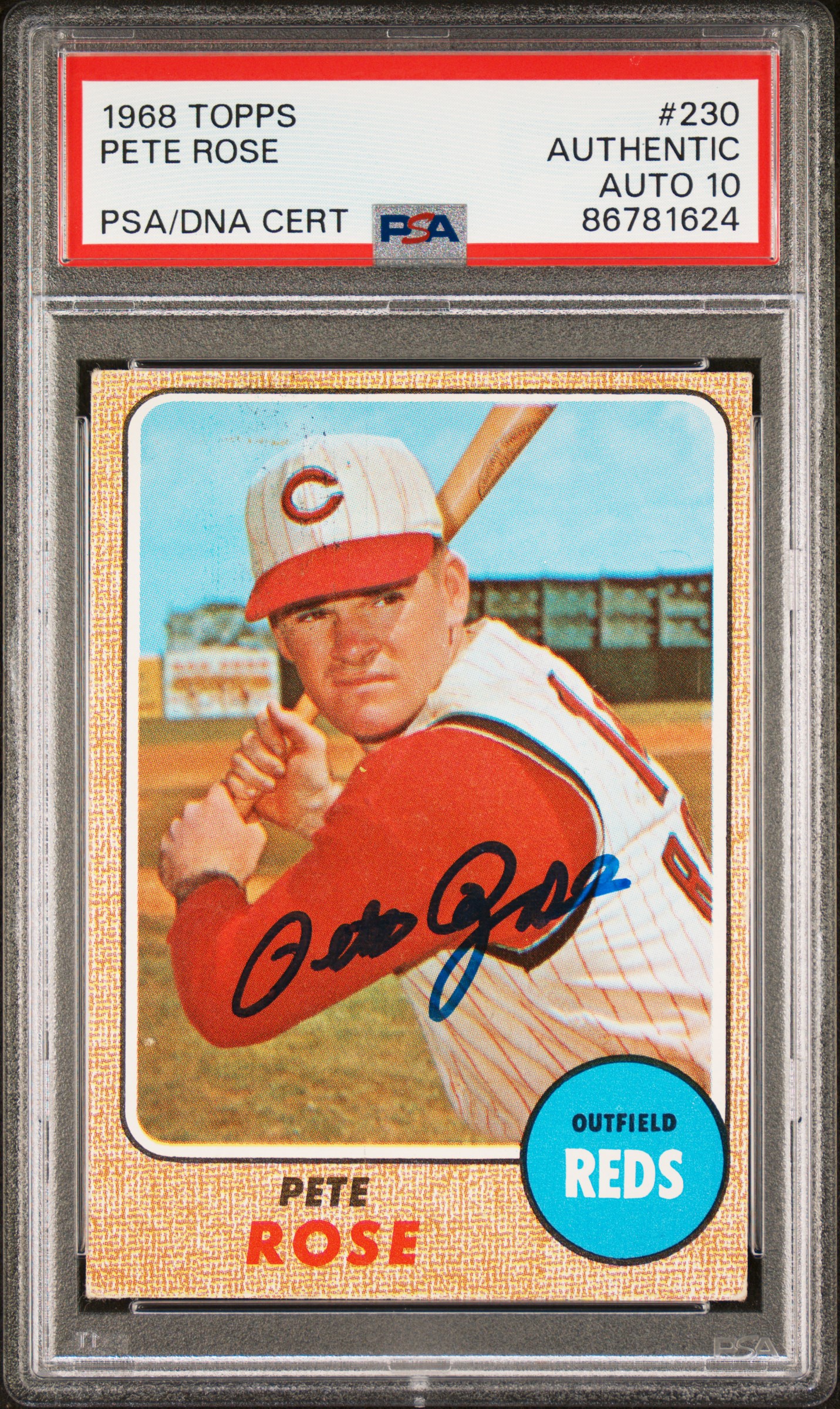 Pete Rose 1968 Topps Signed Baseball Card #230 Auto Graded PSA 10 86781624