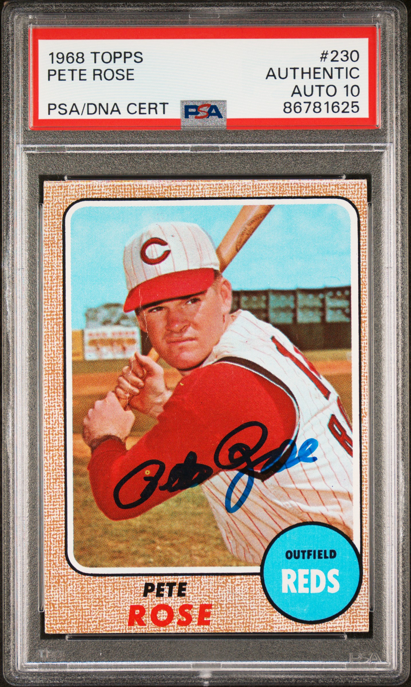 Pete Rose 1968 Topps Signed Baseball Card #230 Auto Graded PSA 10 86781625