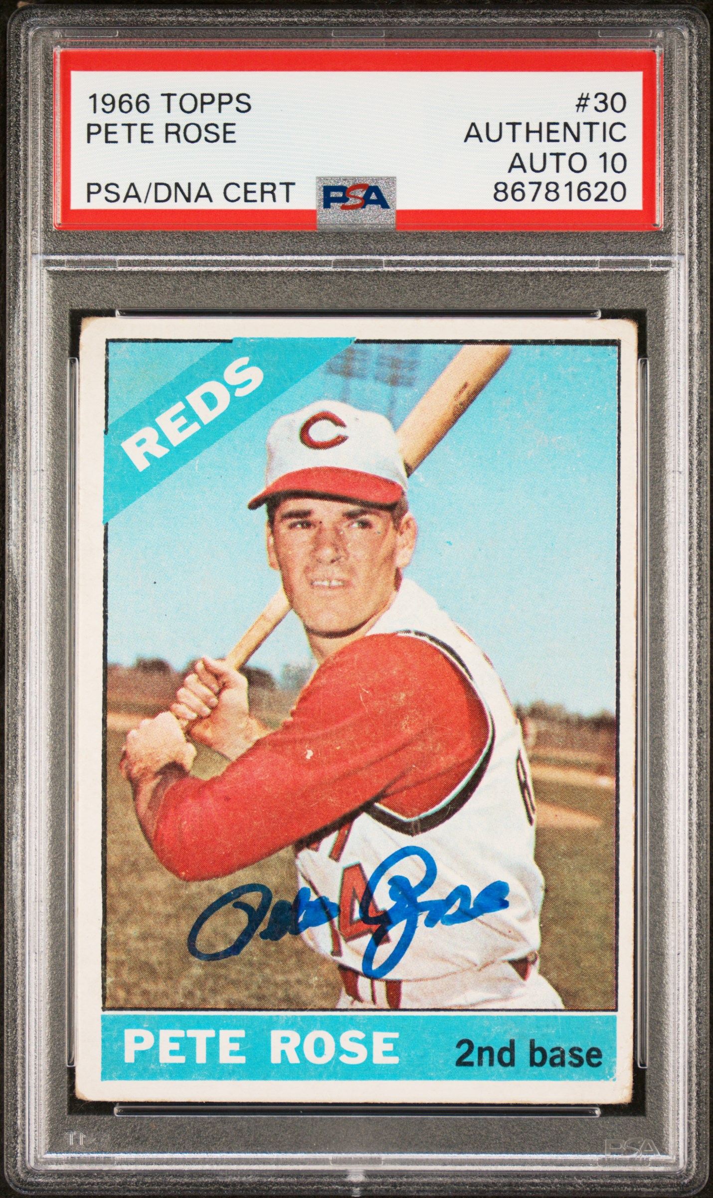 Pete Rose 1966 Topps Signed Baseball Card #30 Auto Graded PSA 10 86781620