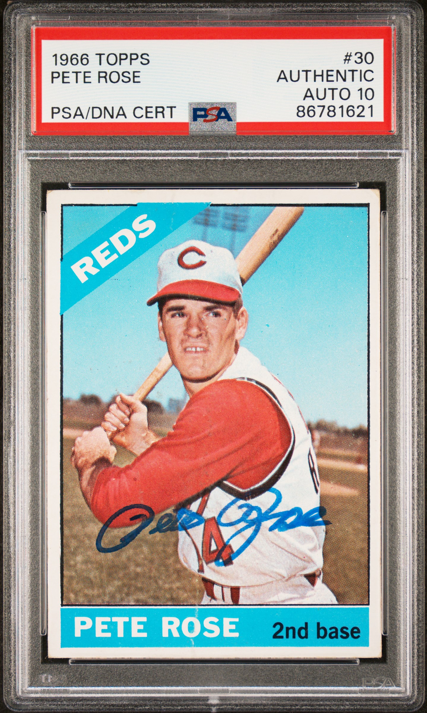Pete Rose 1966 Topps Signed Baseball Card #30 Auto Graded PSA 10 86781621