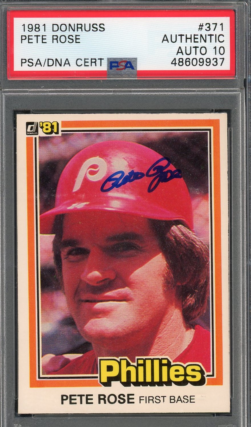 Pete Rose 1981 Donruss Signed Baseball Card #371 Auto Graded PSA 10 48609937