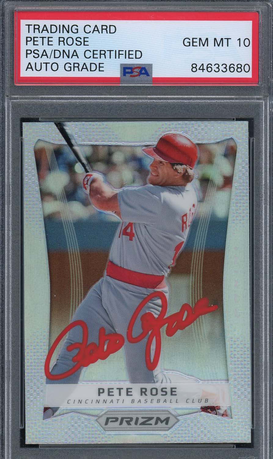 Pete Rose Autographed 2012 Panini Silver Prizm Signed Card #145 PSA Auto 10