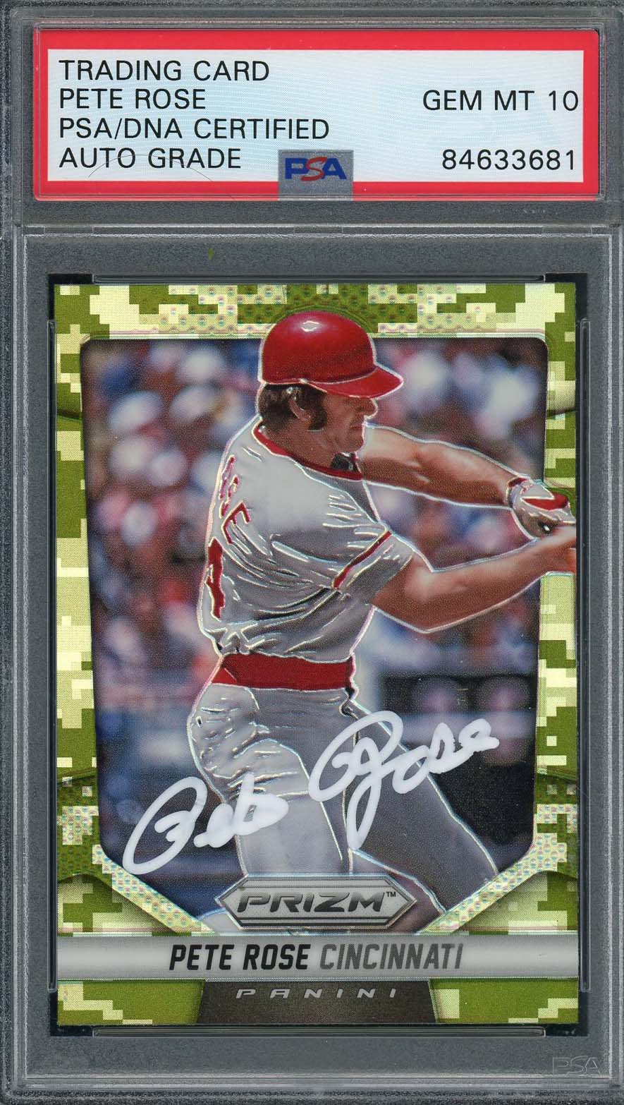 Pete Rose Autographed 2014 Panini Camo Prizm Signed Card #167 PSA Auto 10
