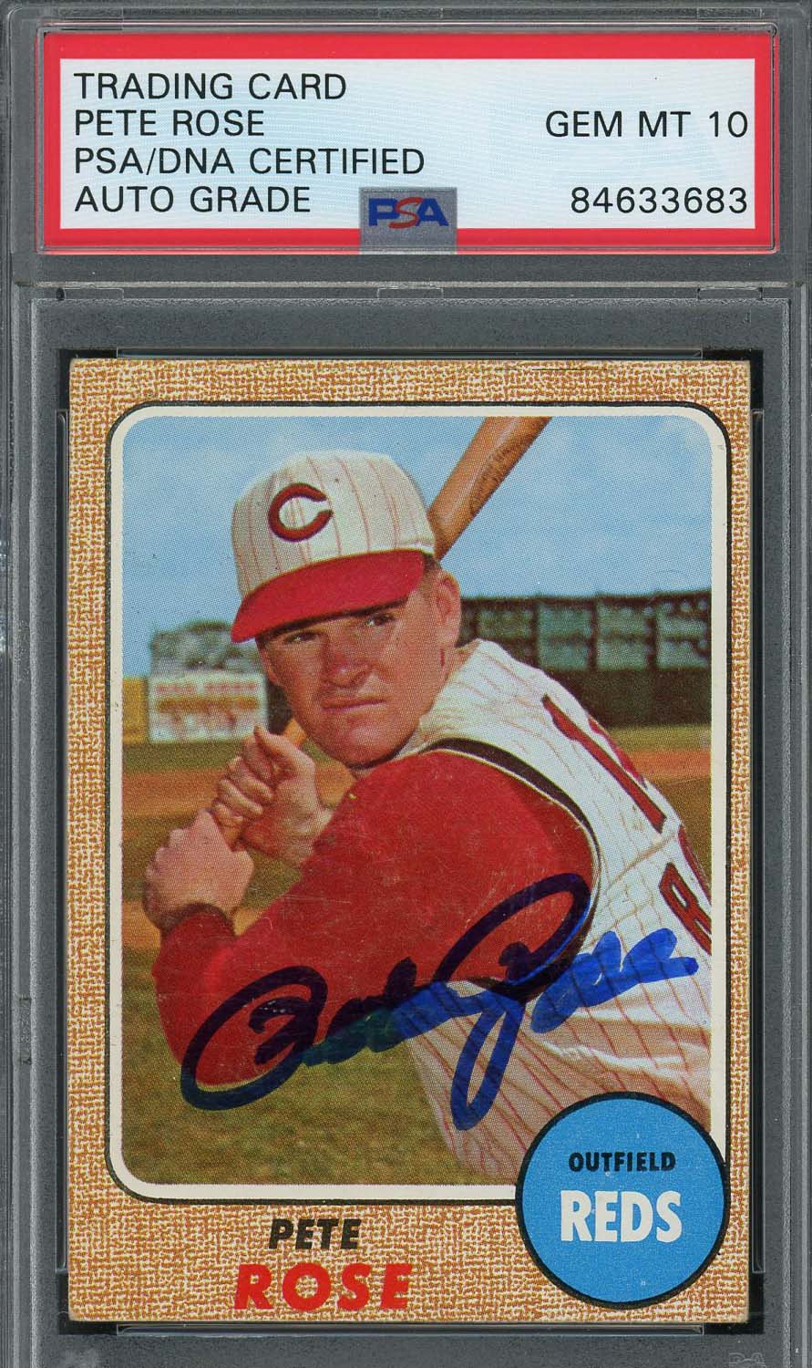 Pete Rose Autographed 1968 Topps Signed Baseball Card #230 PSA Auto 10