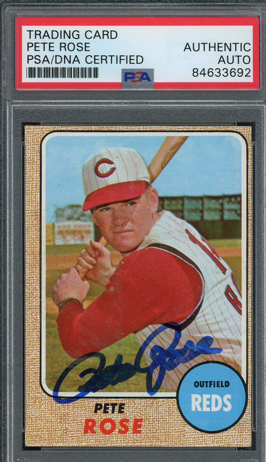 Pete Rose Autographed 1968 Topps Signed Baseball Card #230 PSA Auto