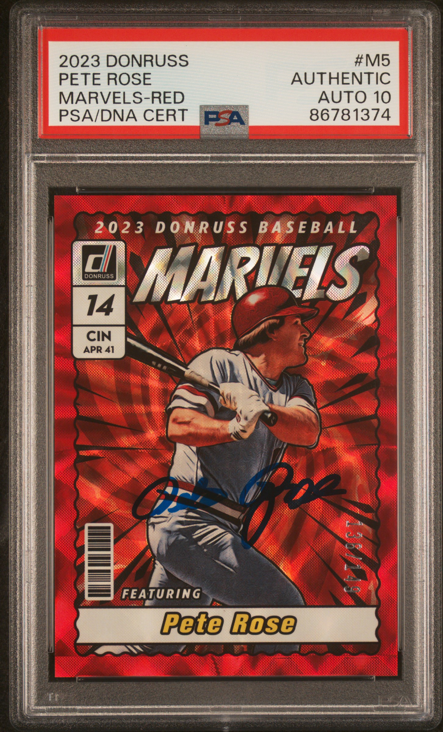 Pete Rose 2023 Donruss Marvels Red Signed Card #M5 Auto Graded PSA 10 136/149