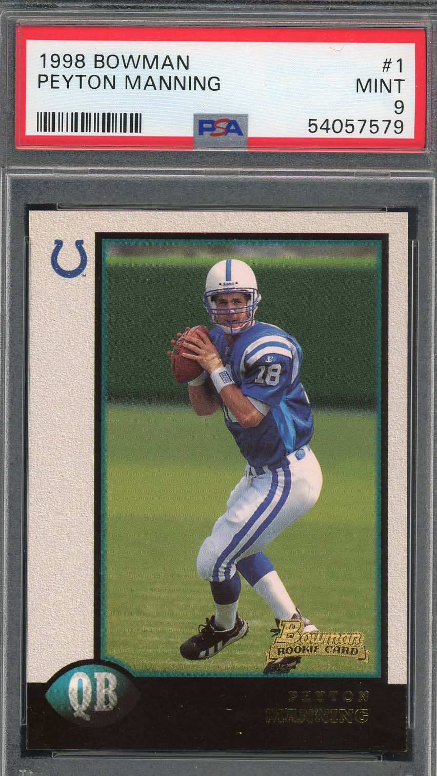 Peyton Manning 1998 Bowman Football Rookie Card #1 Graded PSA 9