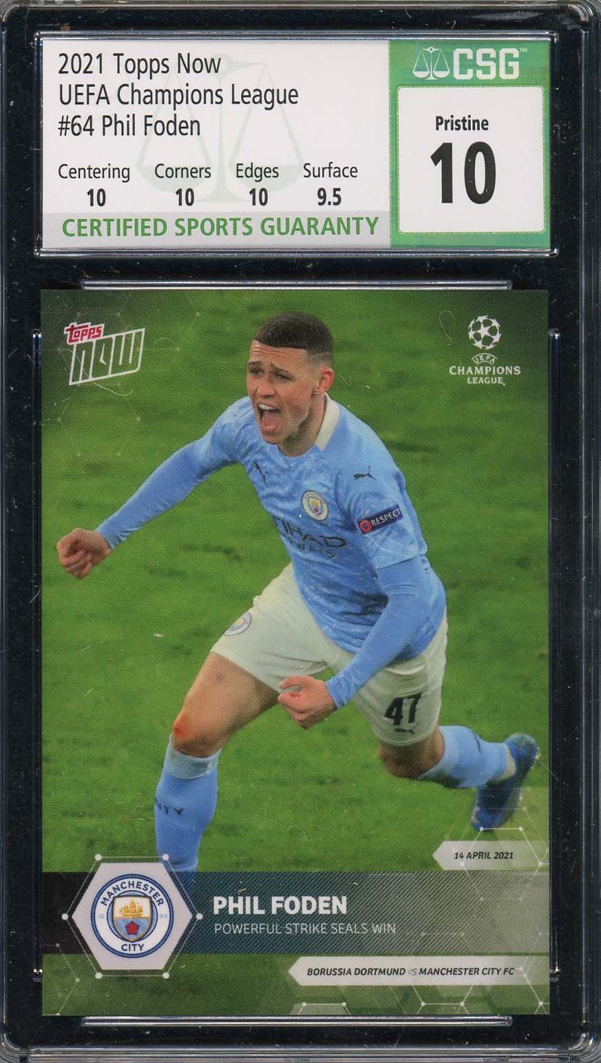Phil Foden 2021 Topps Now UEFA Champions League Soccer Card #64 Graded CSG 10 Phil Foden 2021 Topps Now UEFA Champions League Soccer Card #64 Graded CSG 10