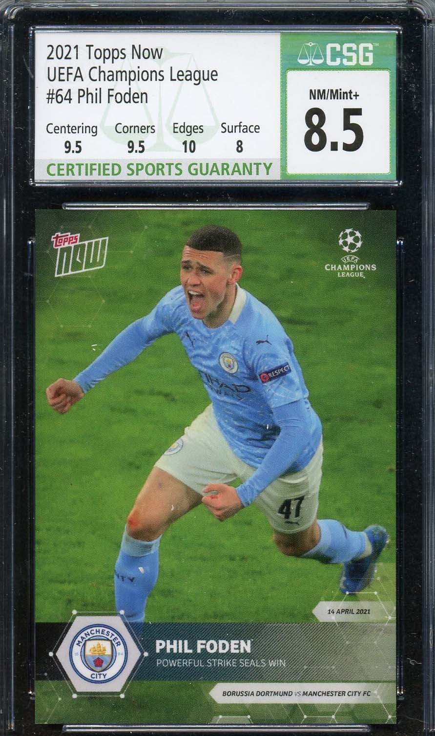 Phil Foden 2021 Topps Now UEFA Champions League Soccer Card #64 Graded CSG 8.5 Phil Foden 2021 Topps Now UEFA Champions League Soccer Card #64 Graded CSG 8.5