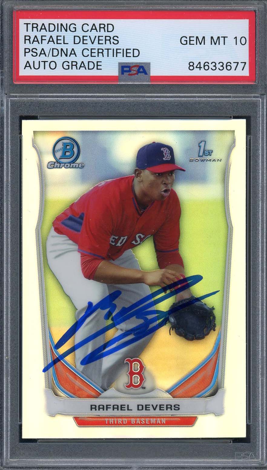 Rafael Devers Autographed 2014 Bowman Chrome Refractor Rookie Card PSA Auto 10