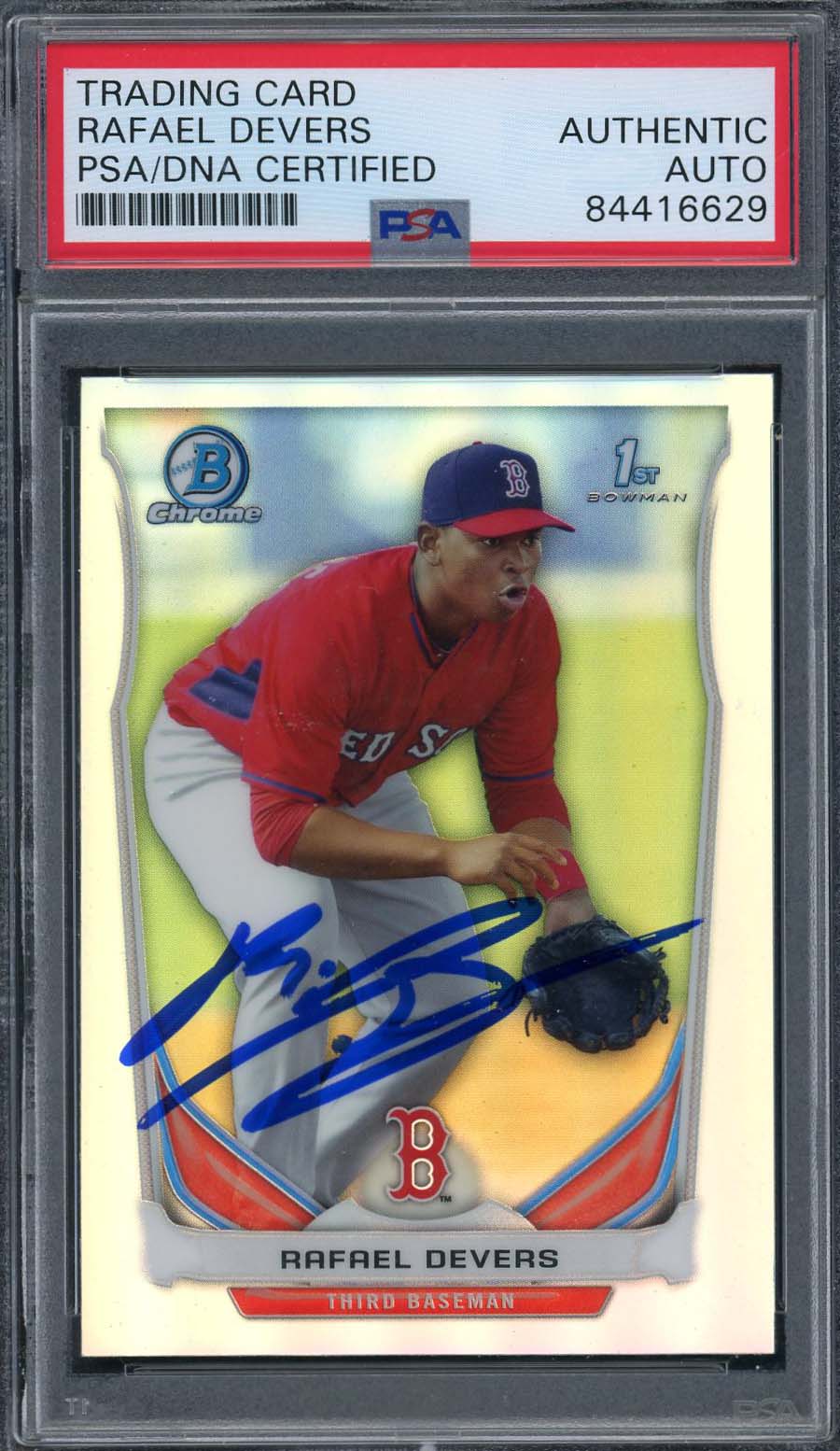 Rafael Devers Autographed 2014 Bowman Chrome Refractor Rookie Card PSA DNA
