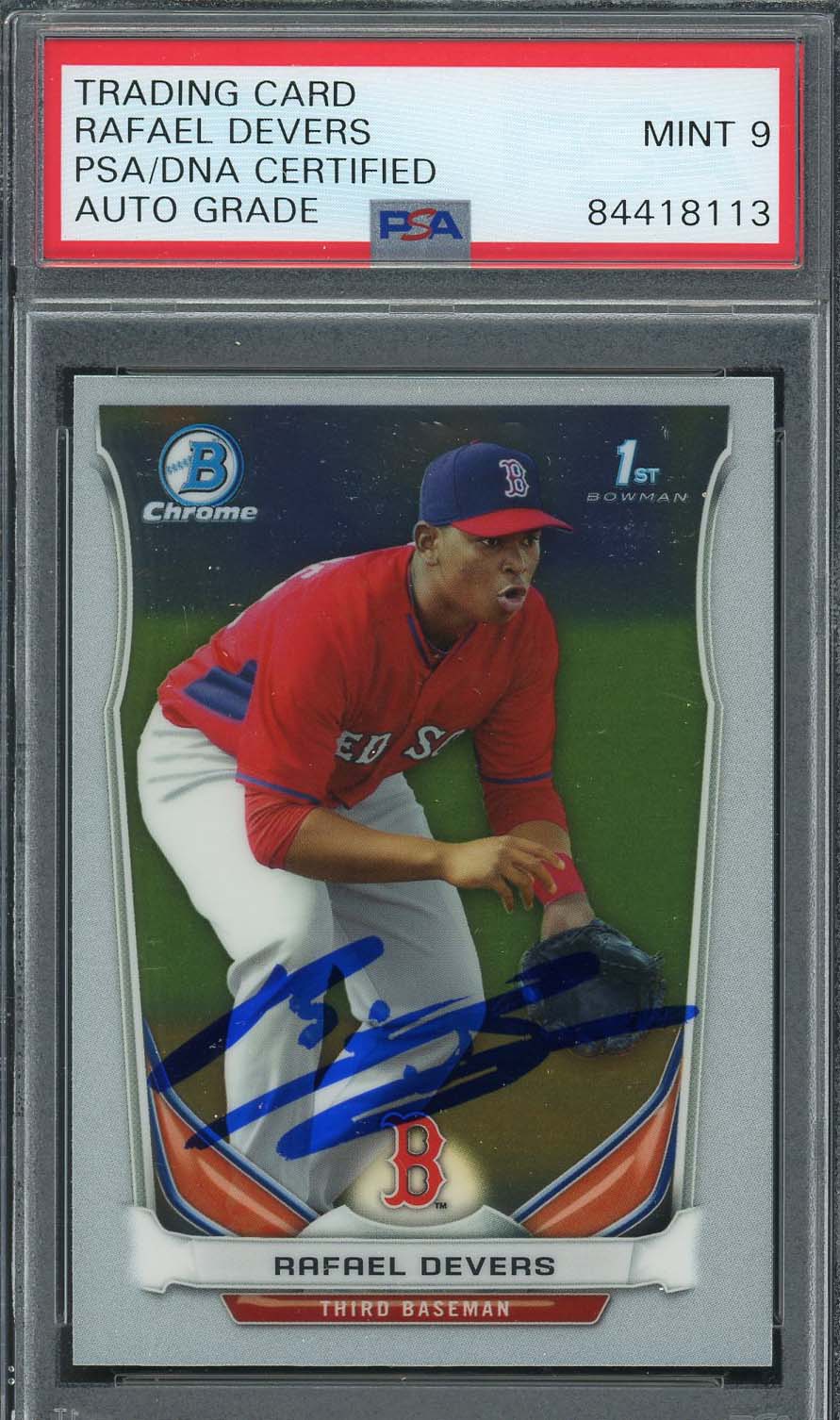 Rafael Devers Autographed 2014 1st Bowman Chrome Rookie Card #CTP-37 PSA DNA 9