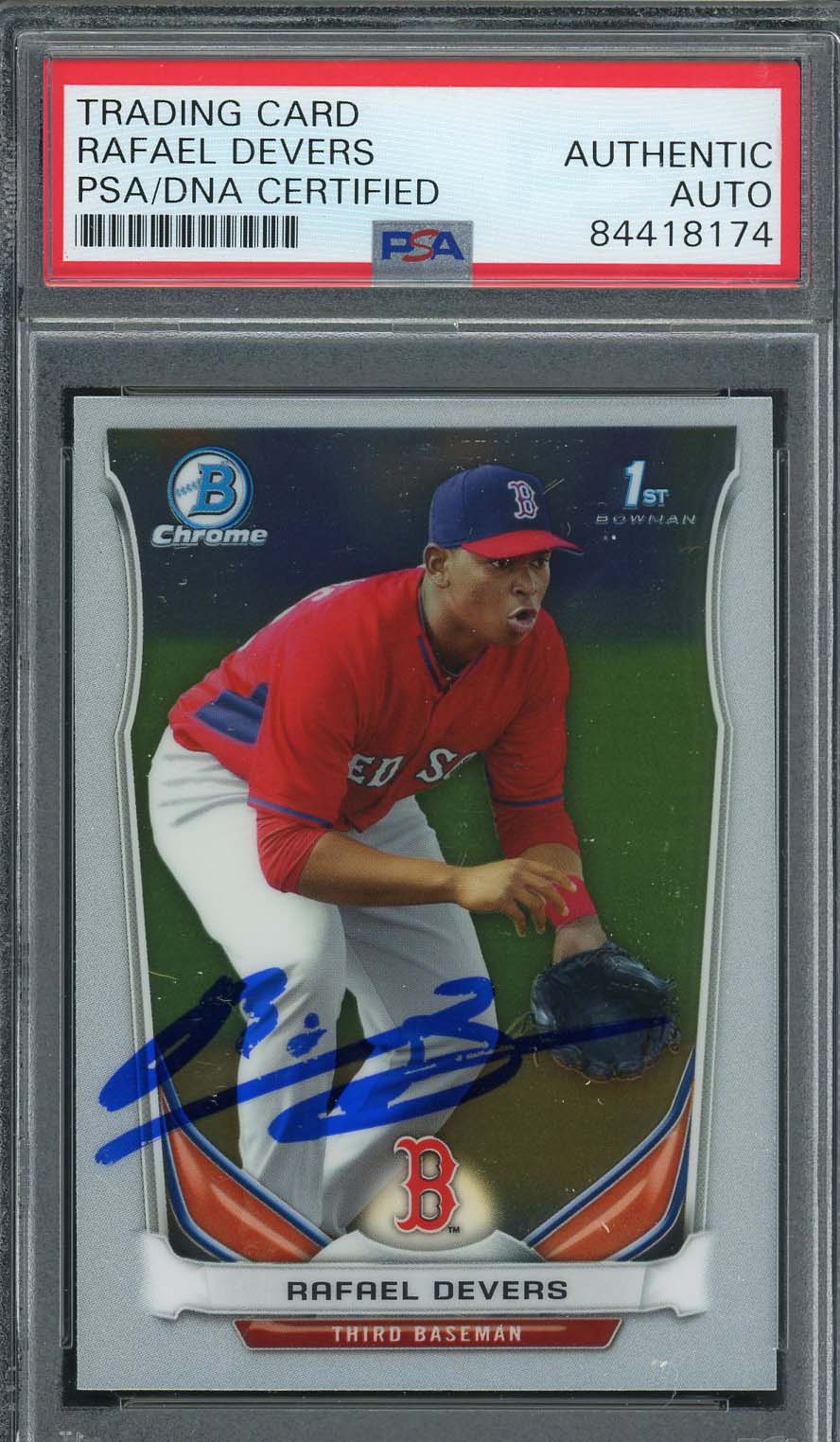 Rafael Devers Autographed 2014 1st Bowman Chrome Rookie Card #CTP-37 PSA DNA
