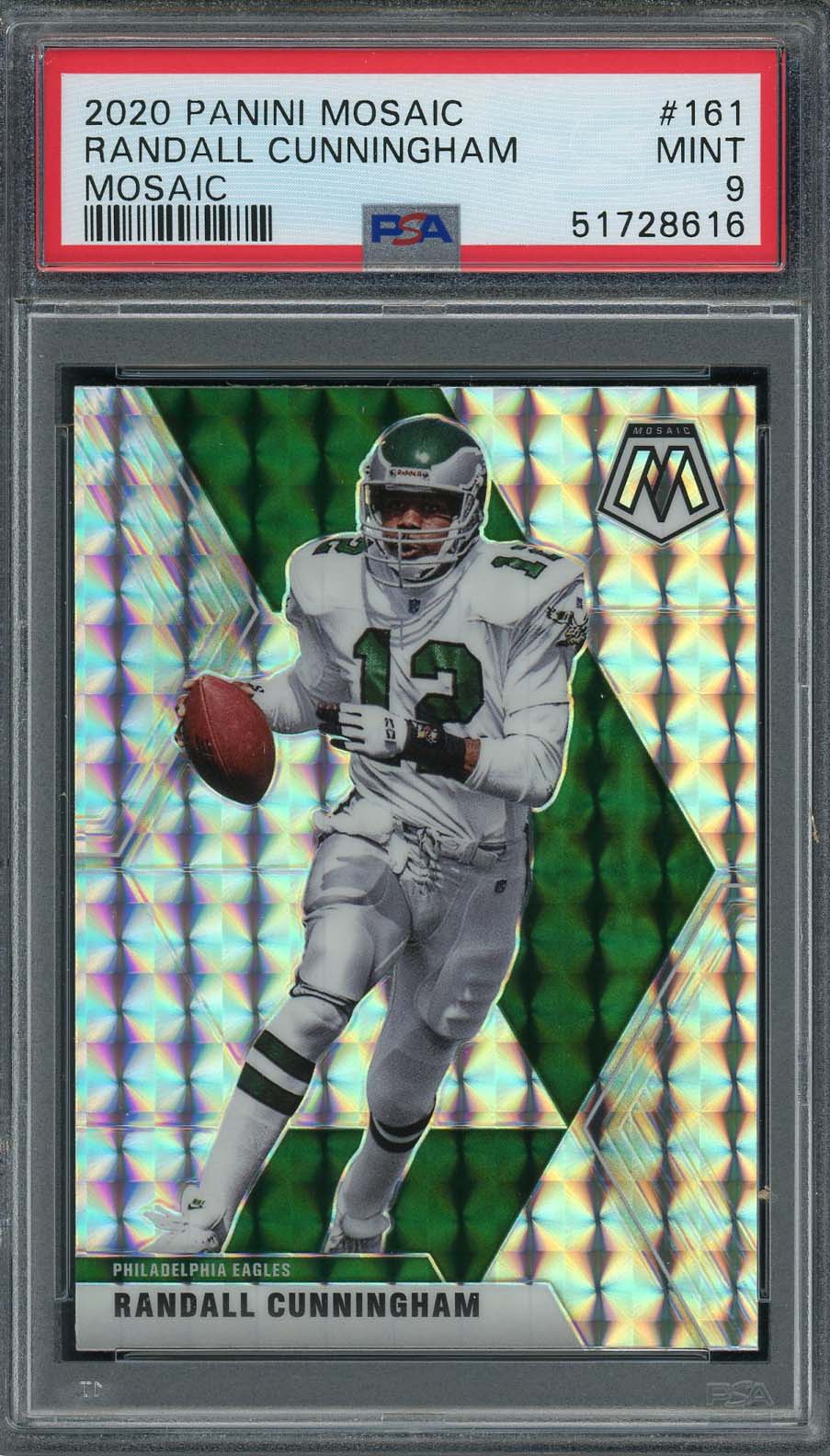 Randall Cunningham 2020 Panini Mosaic Silver Prizm Football Card #161 PSA 9