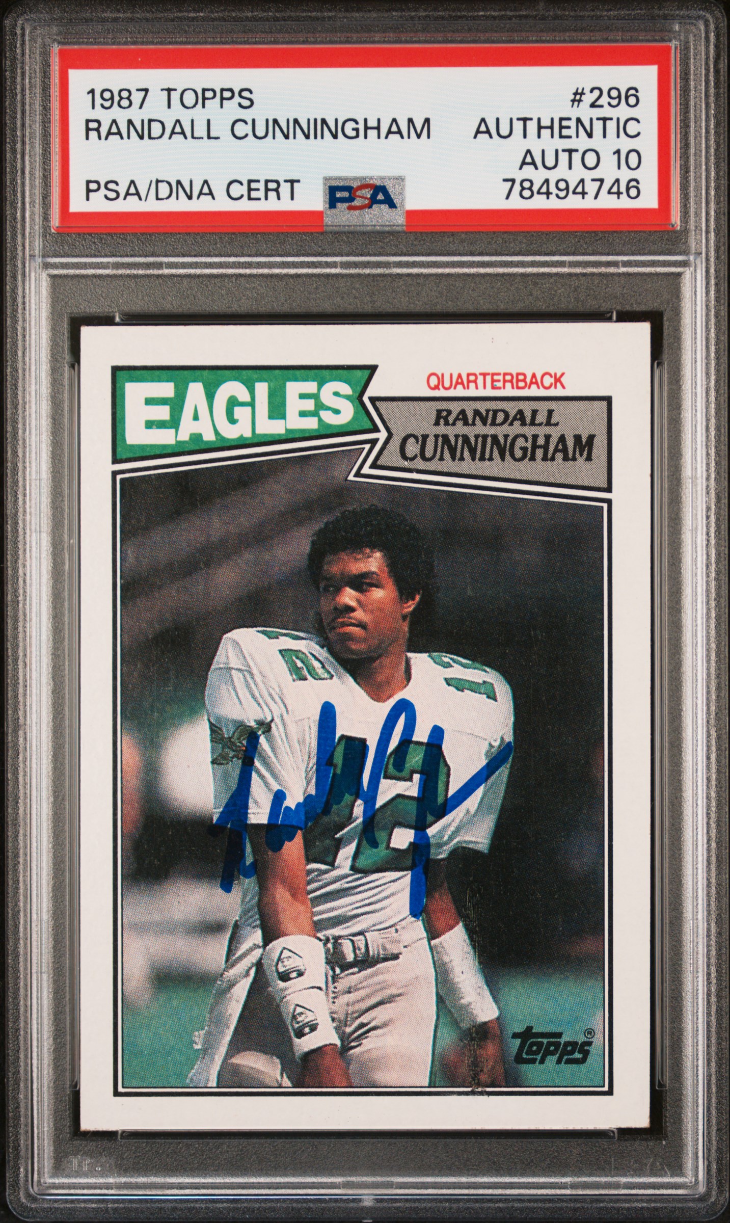 Randall Cunningham 1987 Topps Signed Rookie Card #296 Auto PSA 10 78494746