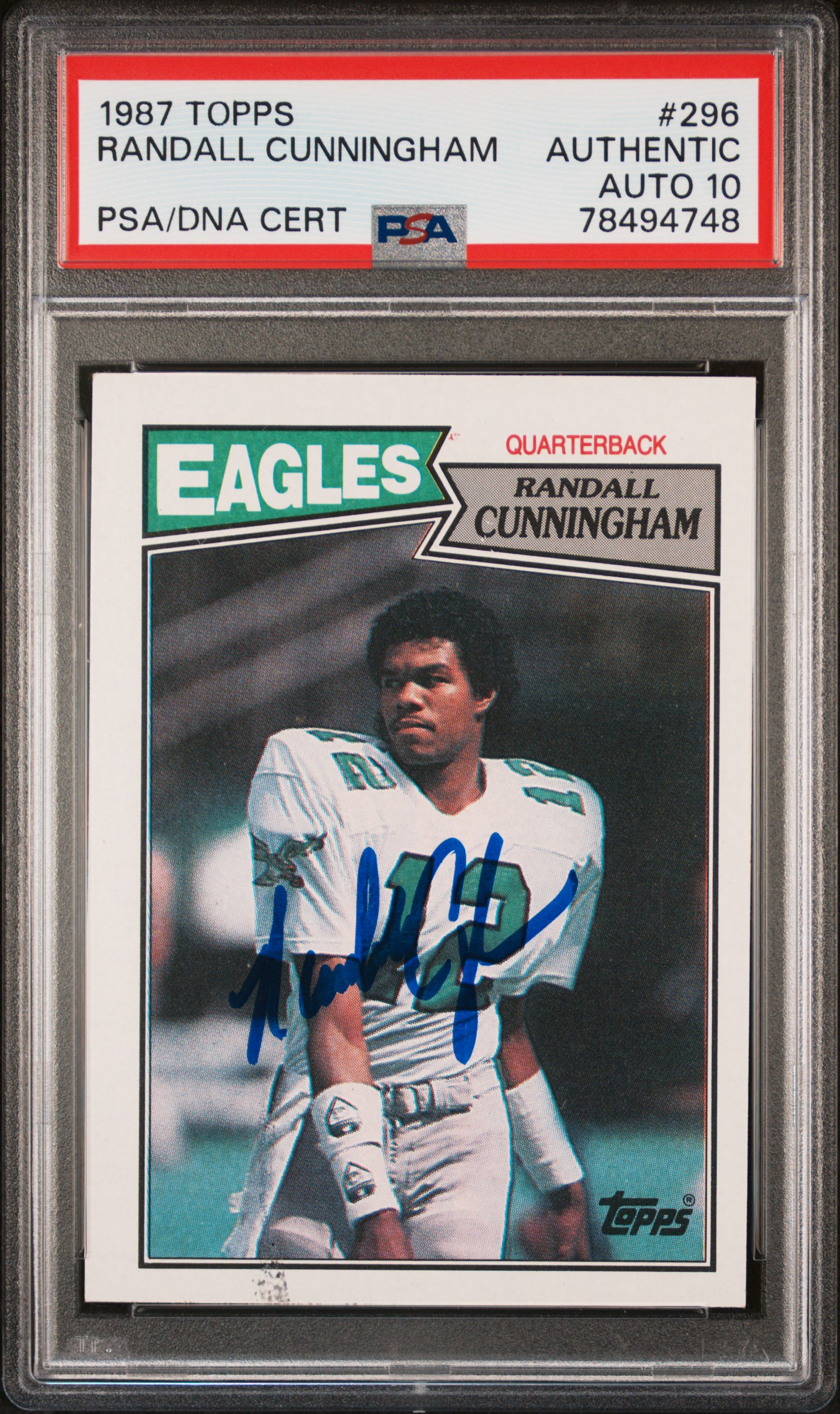 Randall Cunningham 1987 Topps Signed Rookie Card #296 Auto PSA 10 78494748