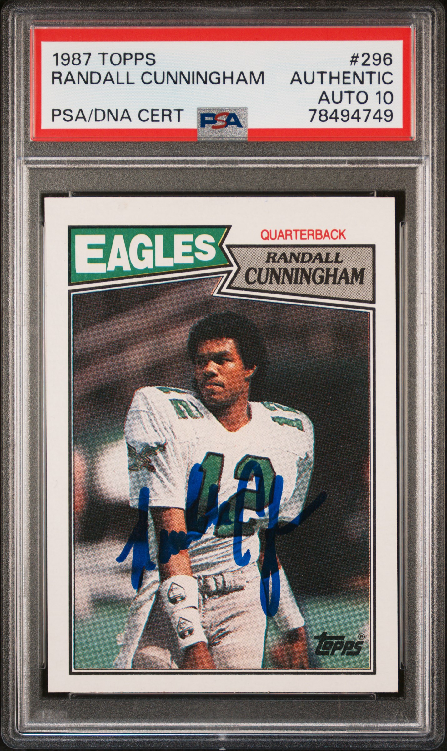 Randall Cunningham 1987 Topps Signed Rookie Card #296 Auto PSA 10 78494749