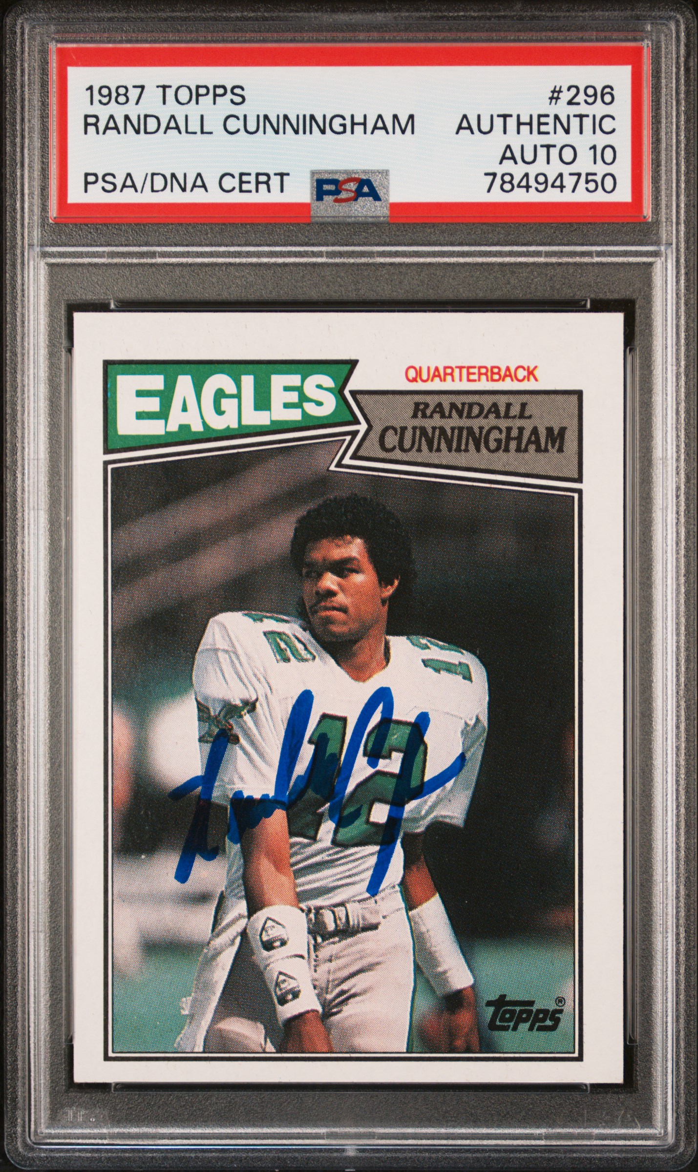 Randall Cunningham 1987 Topps Signed Rookie Card #296 Auto PSA 10 78494750