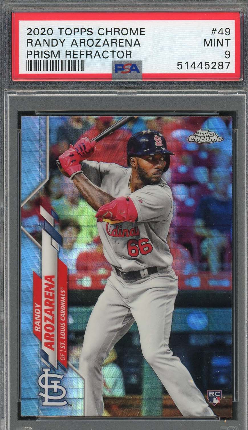 Randy Arozarena 2020 Topps Chrome Prism Refractor Rookie Card #49 Graded PSA 9