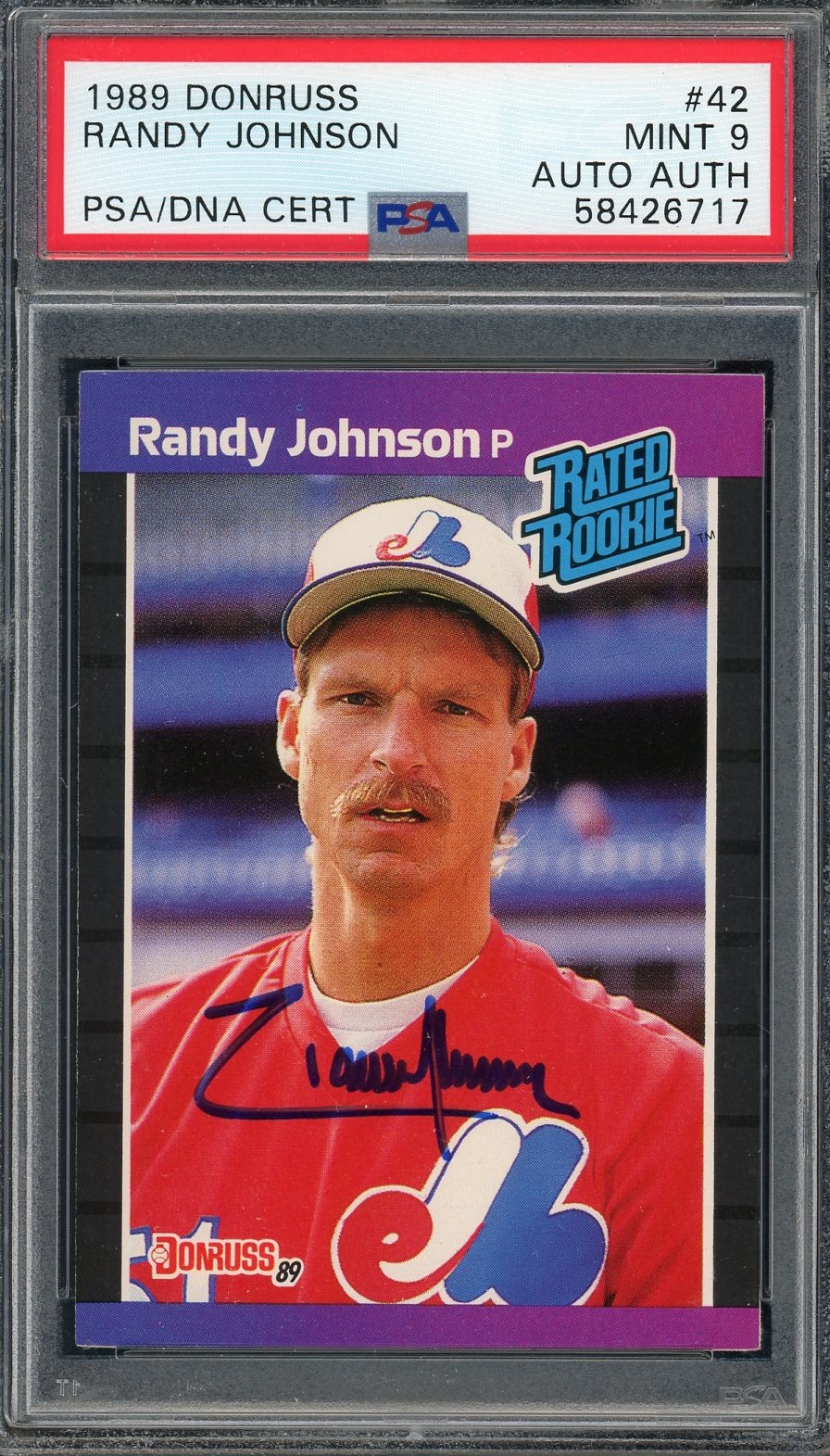 Randy Johnson 1989 Donruss Signed Baseball Rookie Card #42 Auto PSA 9 58426717