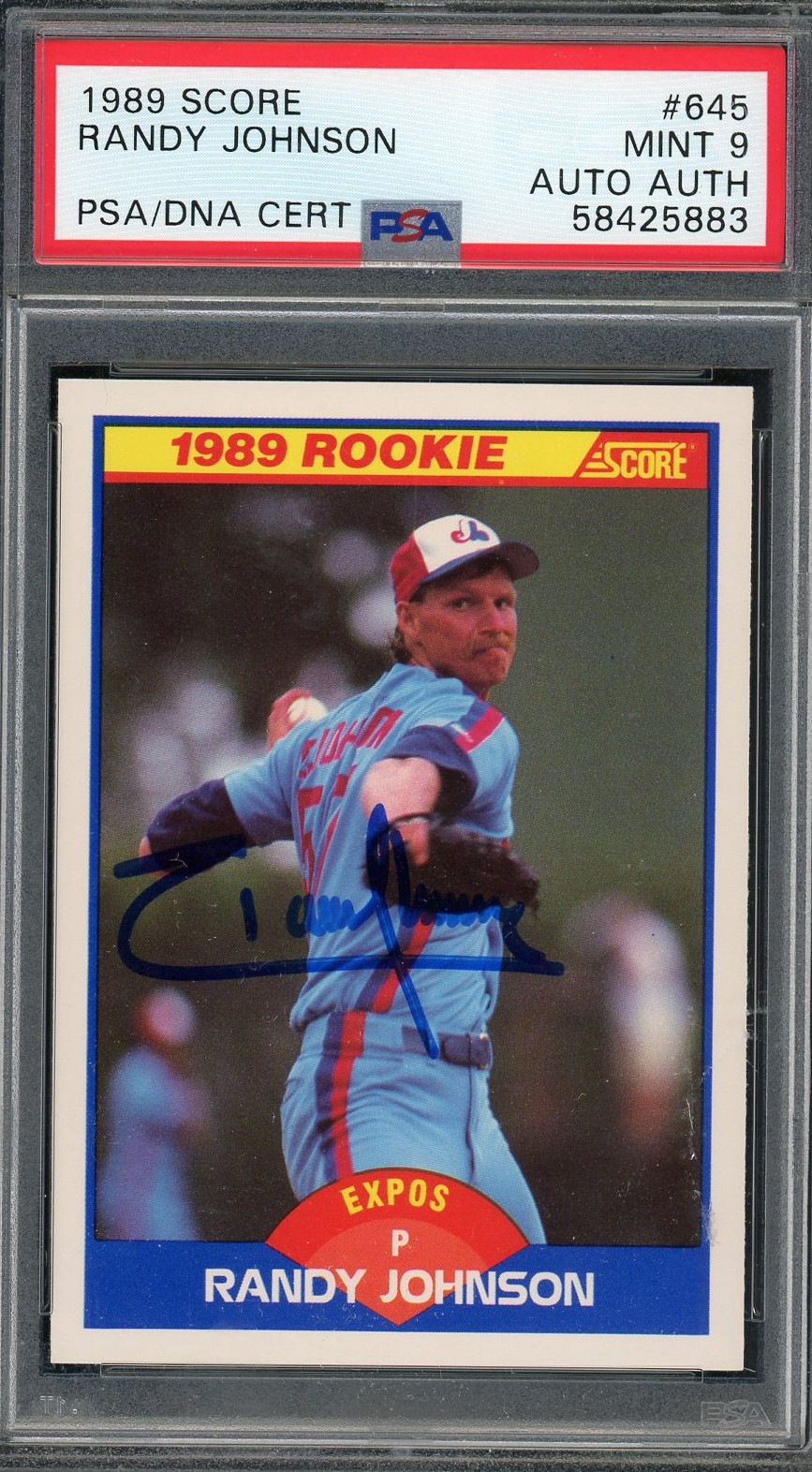 Randy Johnson 1989 Score Signed Rookie Card #645 Auto Graded PSA 9 58425883