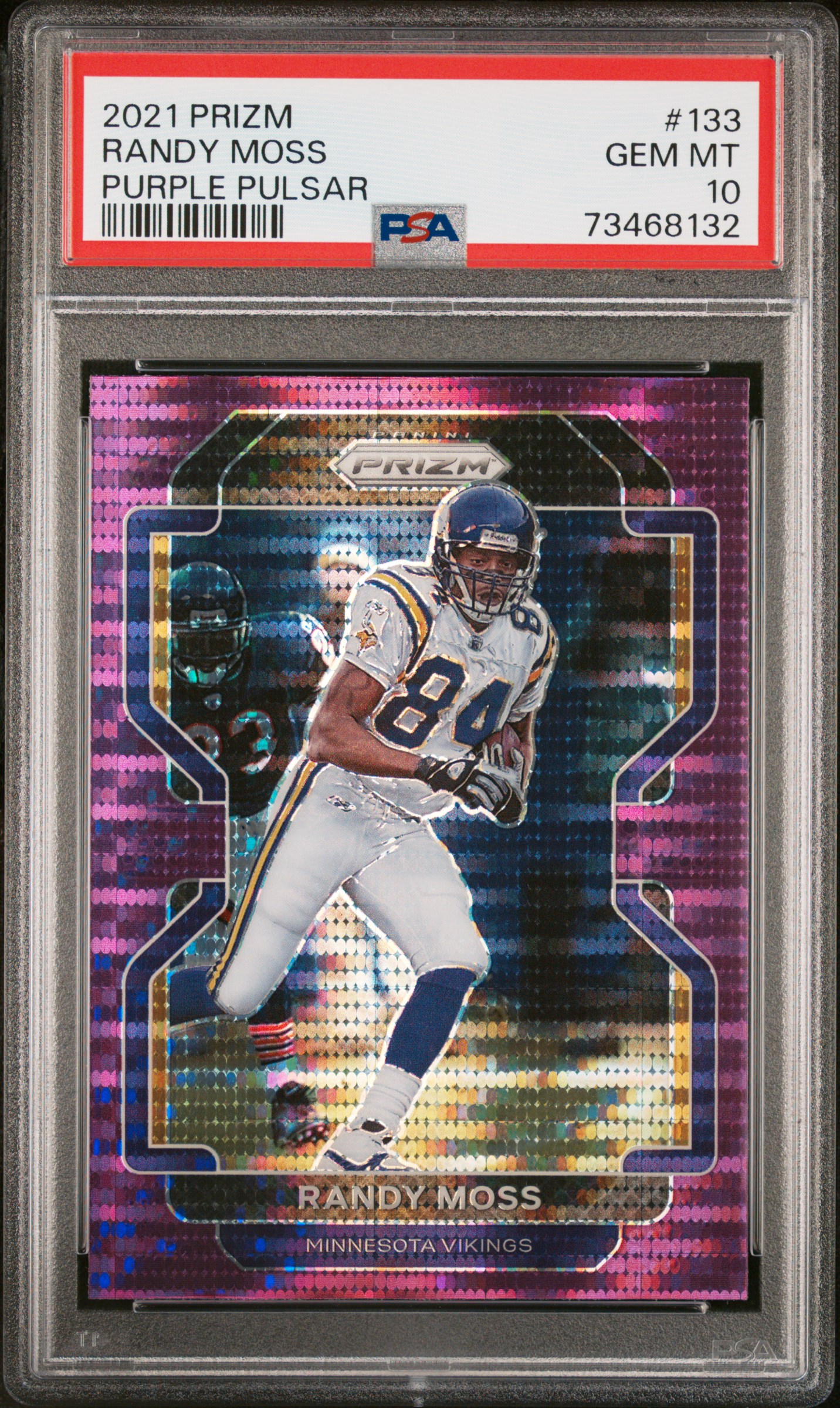 Randy Moss 2021 Panini Prizm Purple Pulsar Football Card #133 Graded PSA 10
