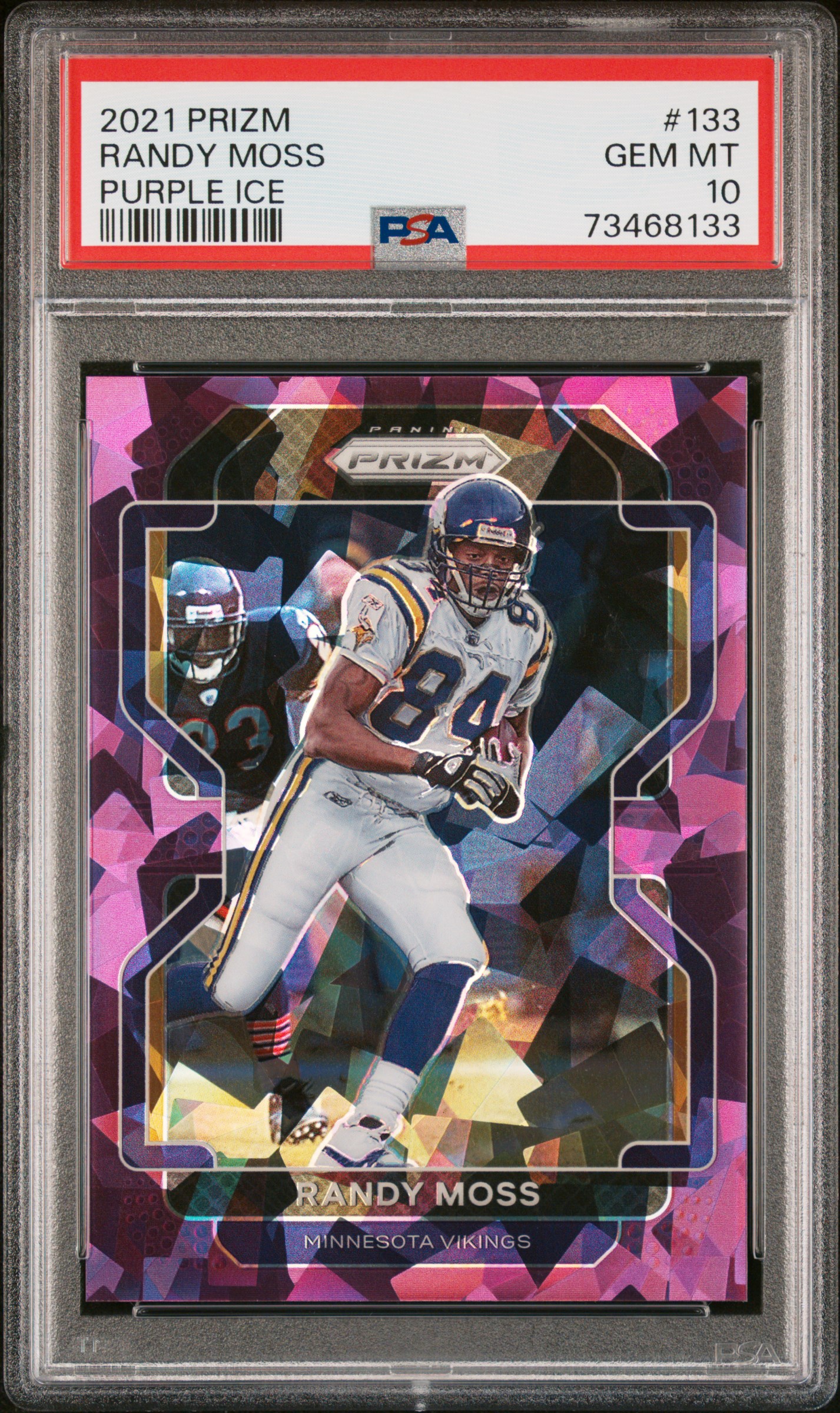 Randy Moss 2021 Panini Prizm Purple Ice Football Card #133 Graded PSA 10 99/225