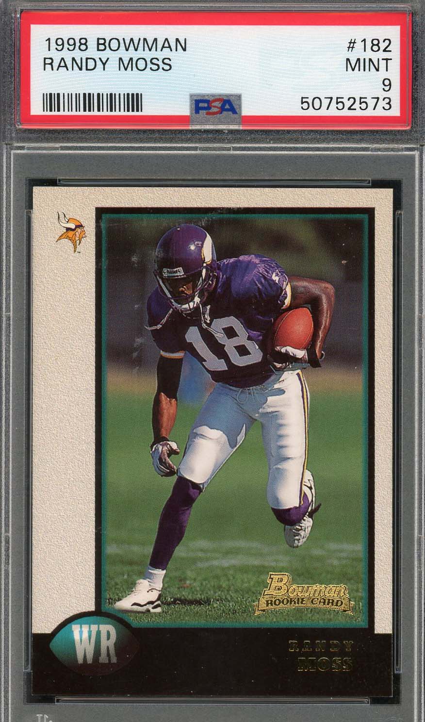 Randy Moss 1998 Bowman Football Rookie Card #182 Graded PSA 9