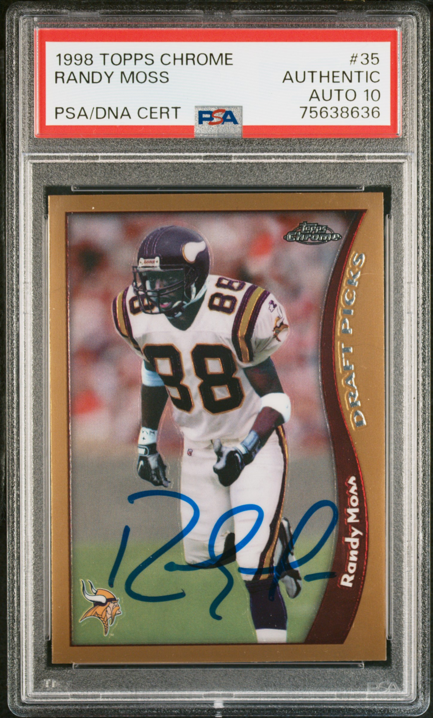 Randy Moss 1998 Topps Chrome Signed Rookie Card #35 Auto Graded PSA 10 75638636