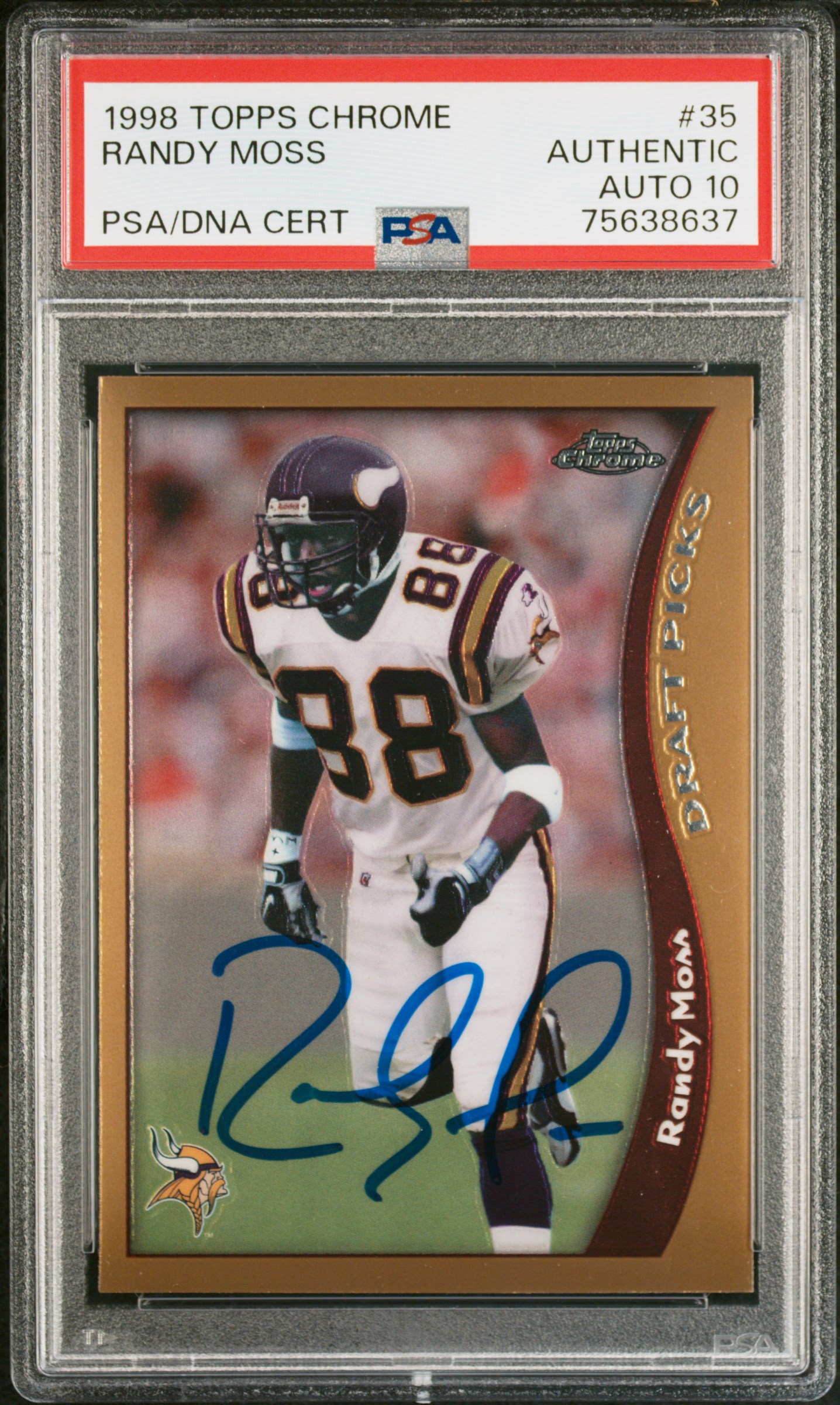 Randy Moss 1998 Topps Chrome Signed Rookie Card #35 Auto Graded PSA 10 75638637