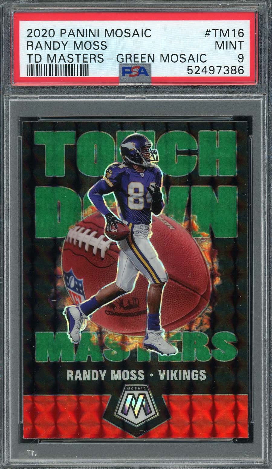 Randy Moss 2020 Panini Mosaic TD Masters Green Mosaic Card #TM16 PSA 9