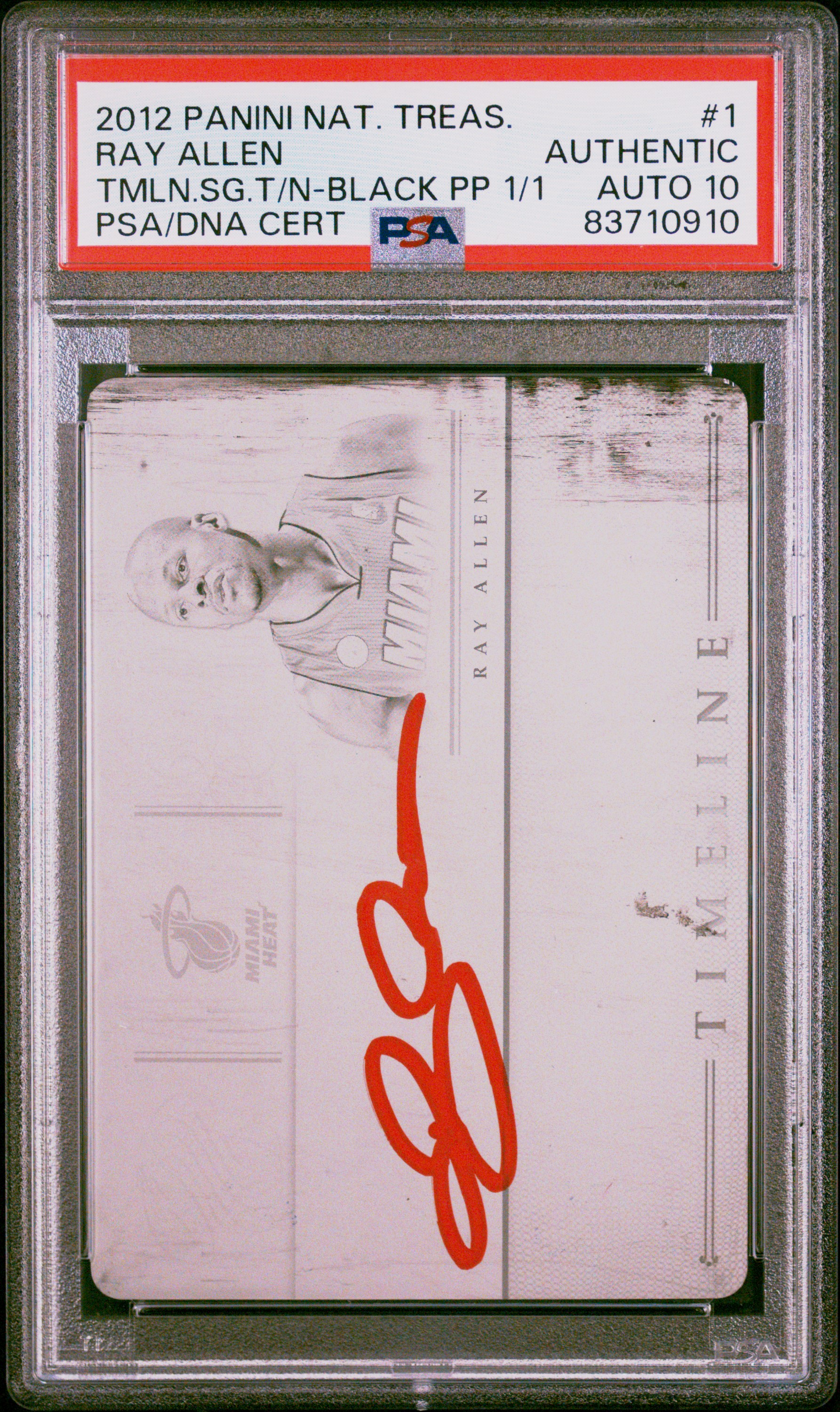 Ray Allen 2012 Panini National Treasures Printing Plate Card #1 Auto PSA 10 1/1