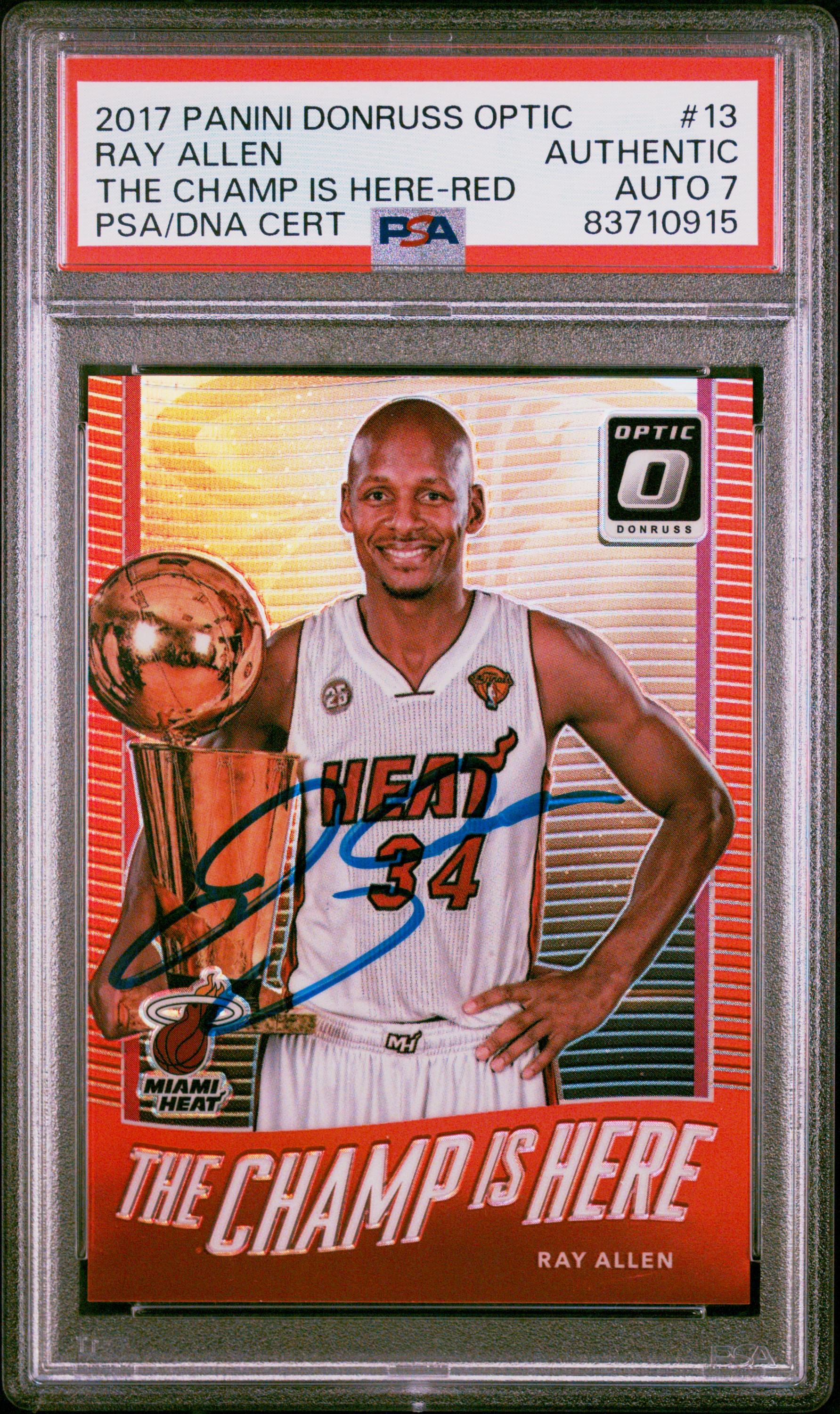 Ray Allen 2017 Panini Donruss Optic Red Signed Card #13 Auto Graded PSA 7 91/99