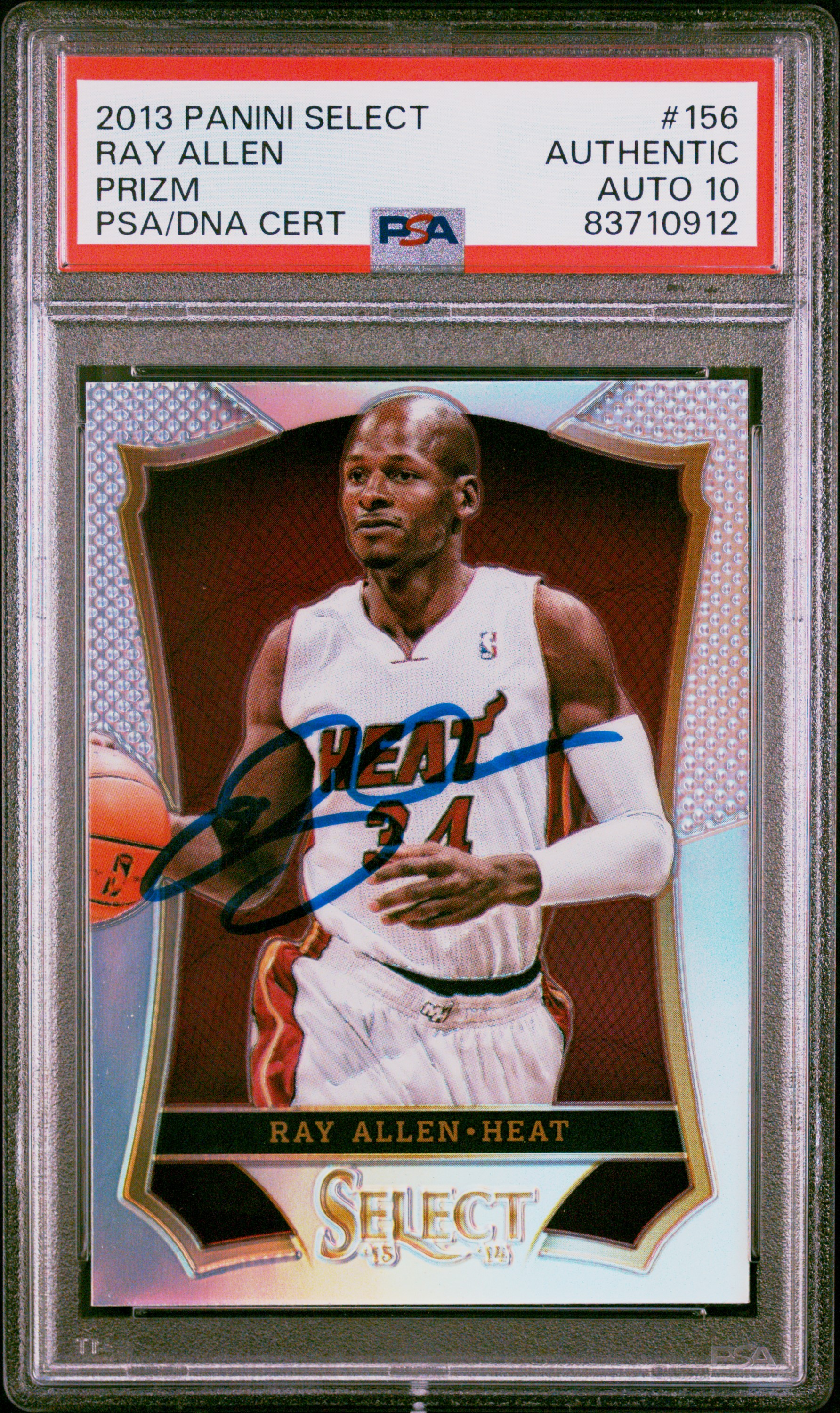 Ray Allen 2013 Panini Select Silver Prizm Signed Card #156 Auto Graded PSA 10