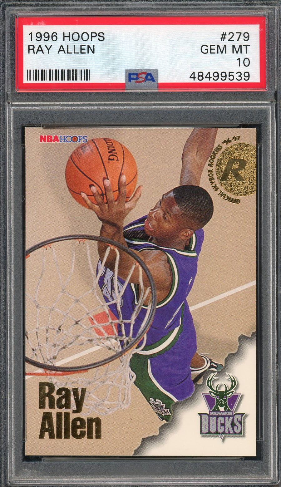 Ray Allen 1996 Hoops Basketball Rookie Card RC #279 Graded PSA 10 GEM MINT