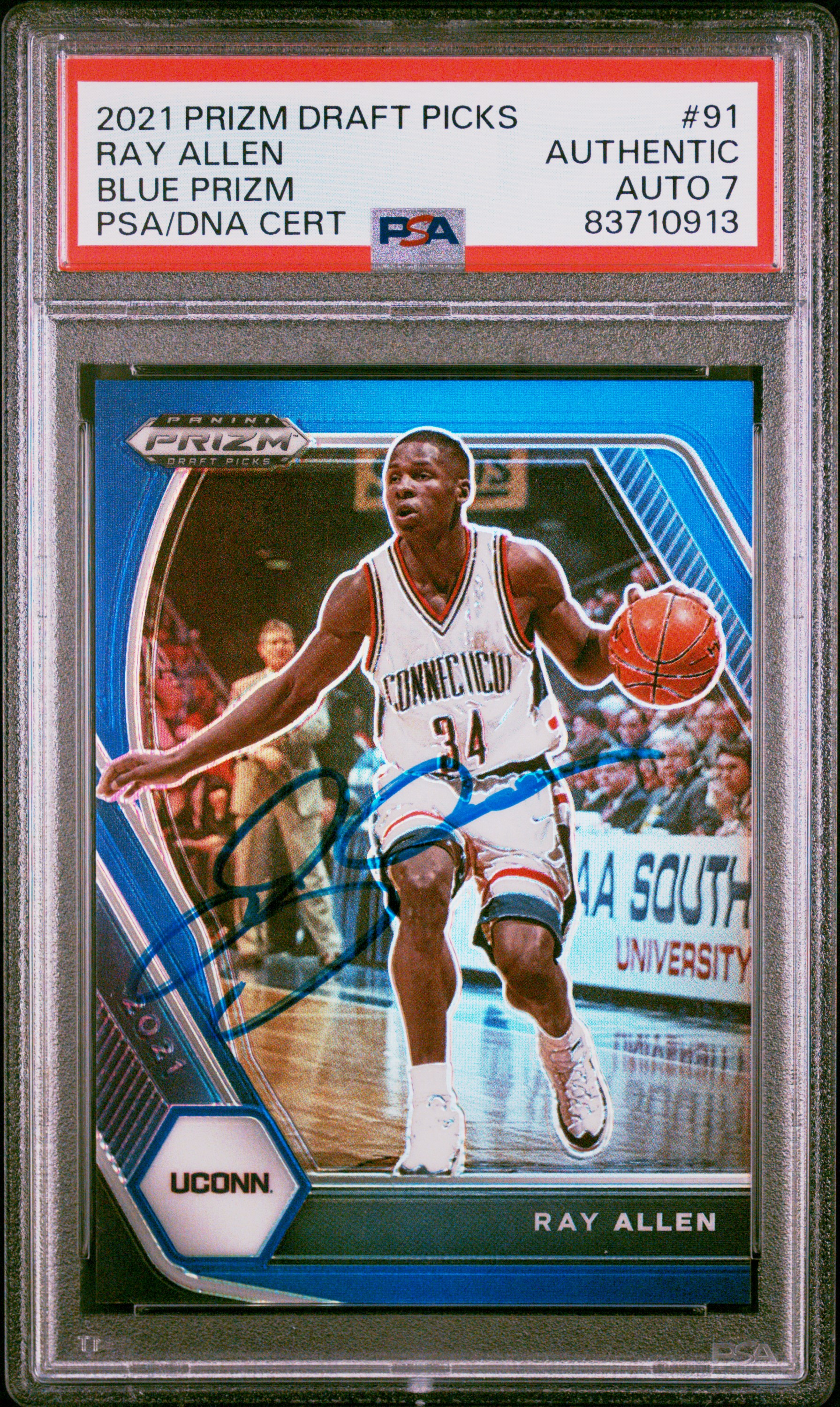 Ray Allen 2021 Panini Prizm DP Blue Signed Card #91 Auto Graded PSA 7 31/199