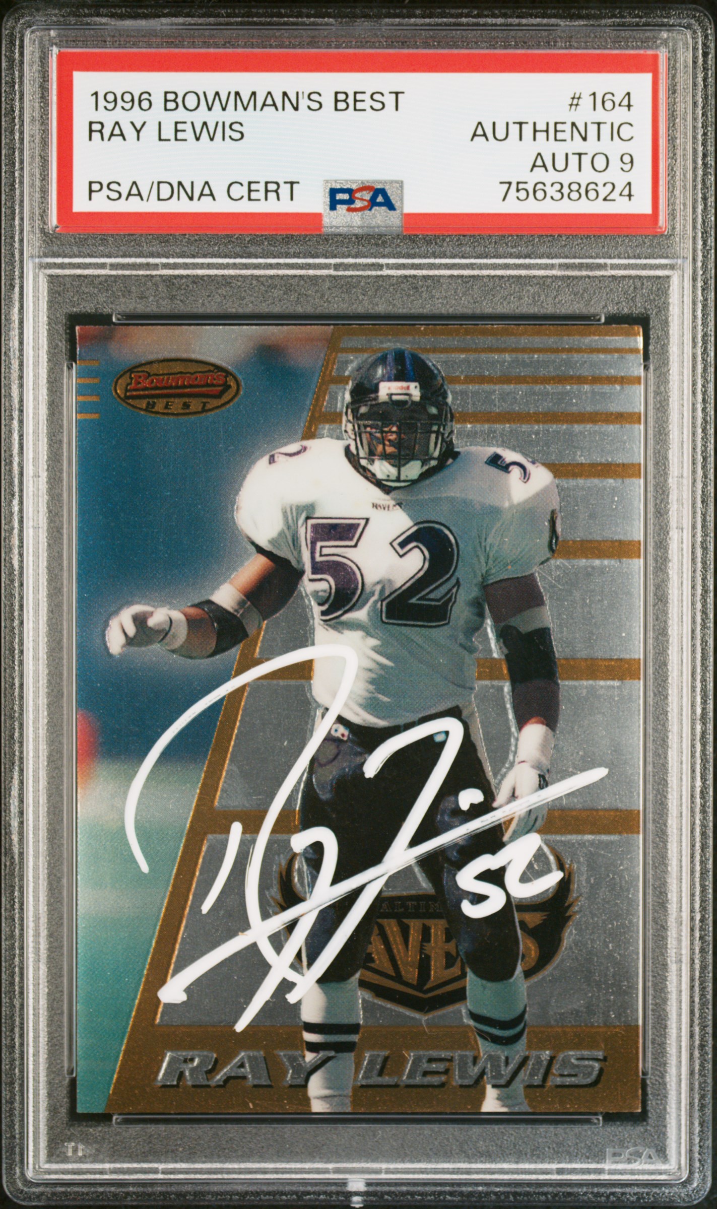 Ray Lewis 1996 Bowman's Best Signed Football Rookie Card #164 Auto Graded PSA 9