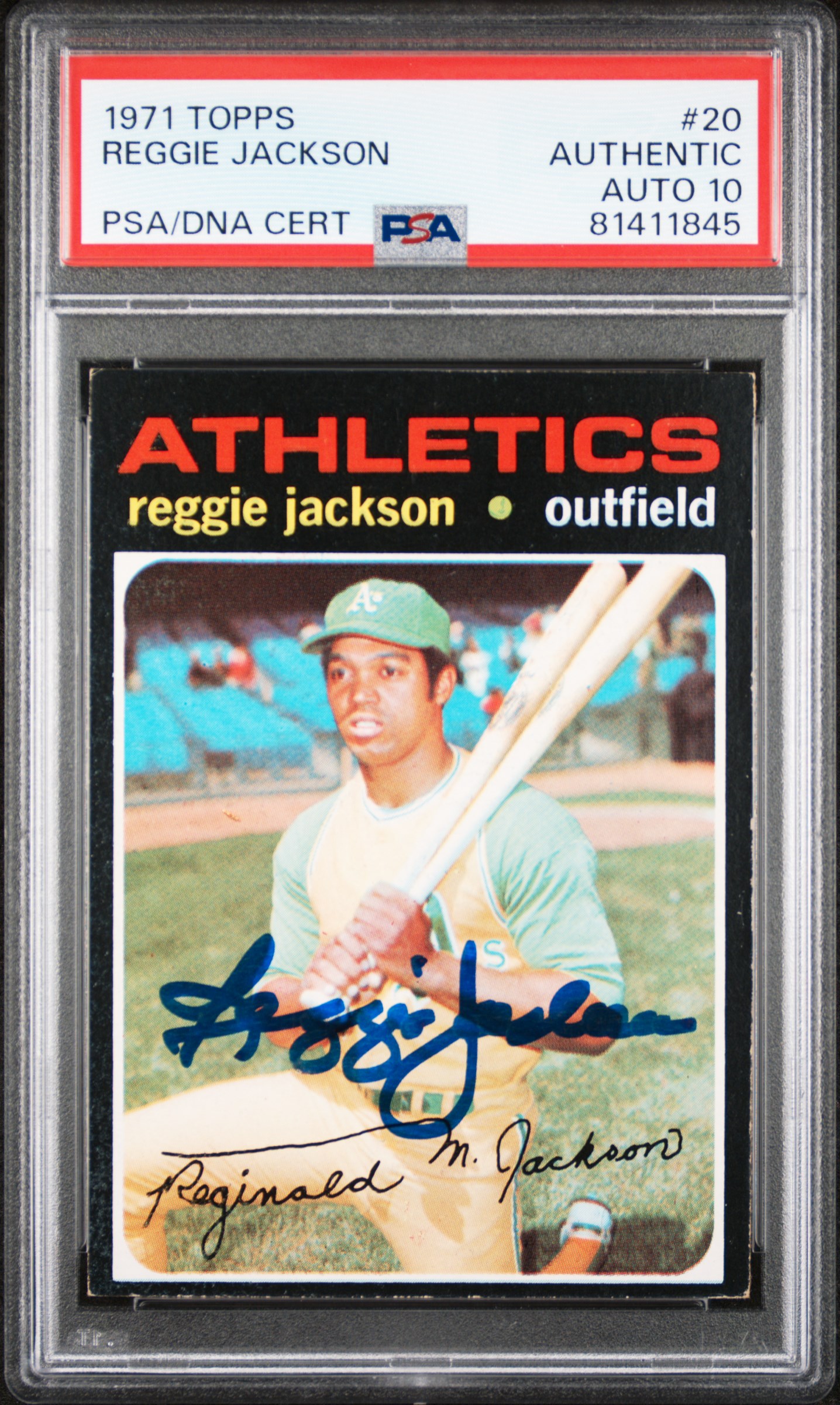 Reggie Jackson 1971 Topps Signed Baseball Card #20 Auto Graded PSA 10 81411845