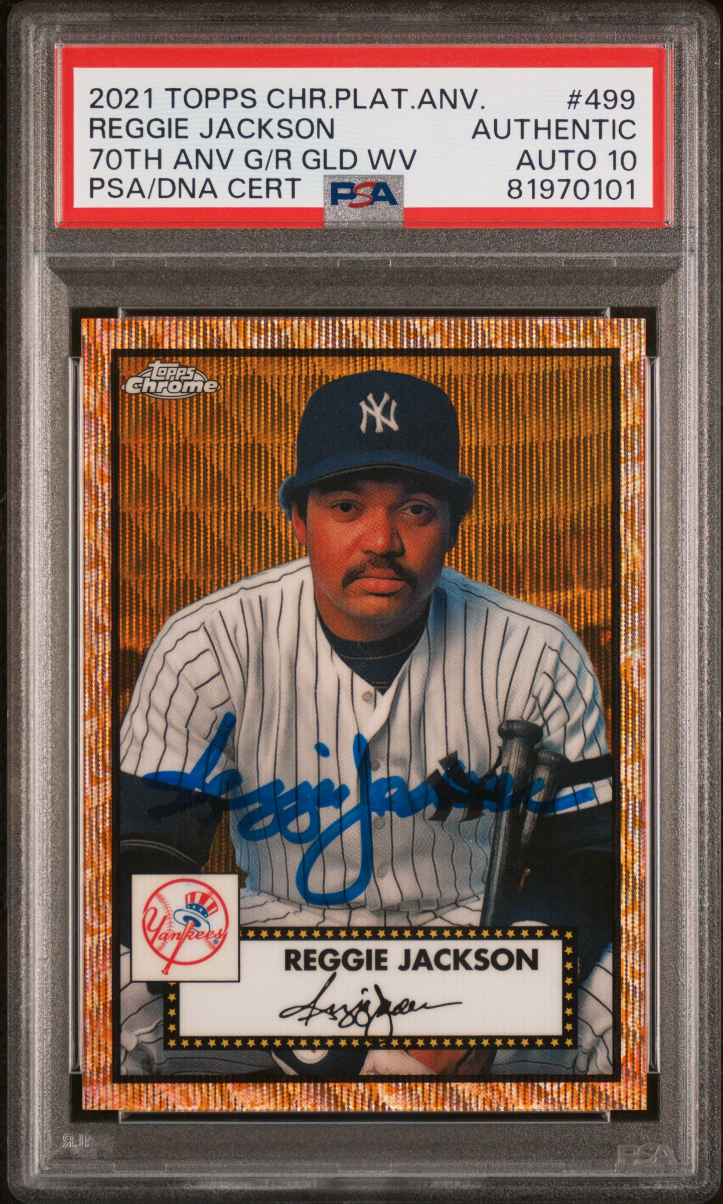 Reggie Jackson 2021 Topps Chrome Gold Signed Card #499 Auto Graded PSA 10 23/50