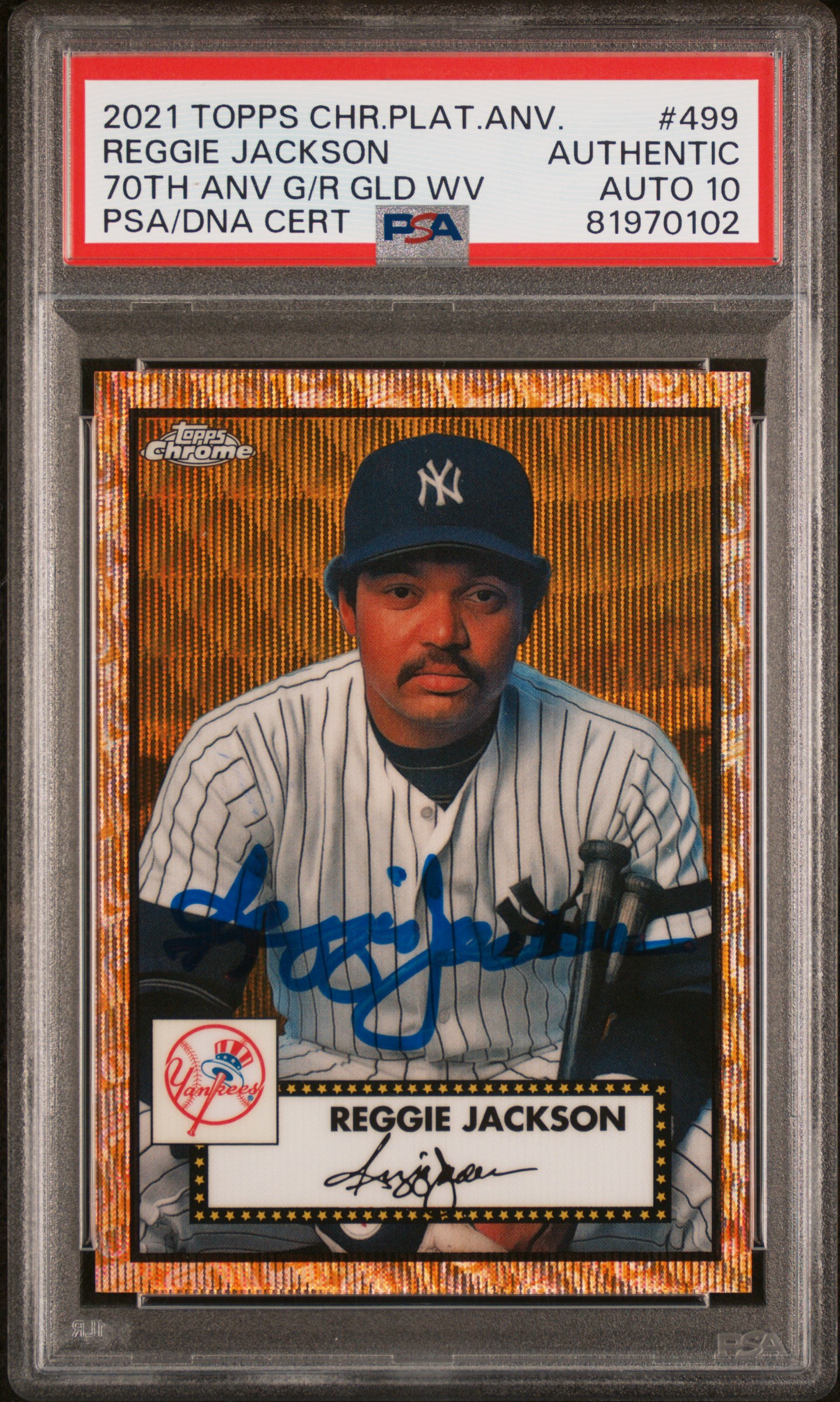 Reggie Jackson 2021 Topps Chrome Gold Signed Card #499 Auto Graded PSA 10 7/50