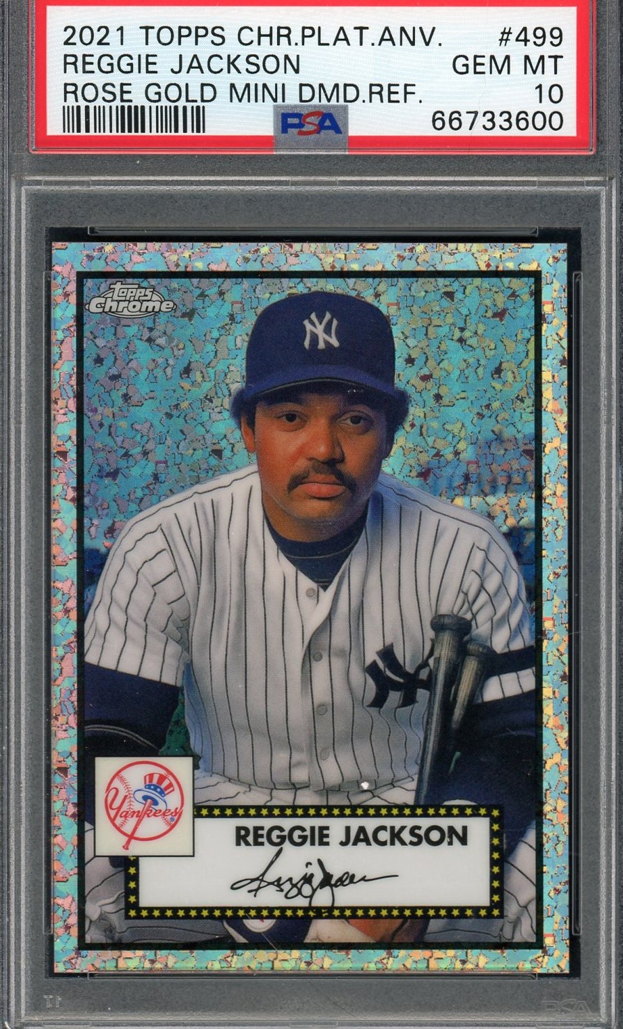Reggie Jackson 2021 Topps Chrome Rose Gold Refractor Card #499 Graded PSA 10