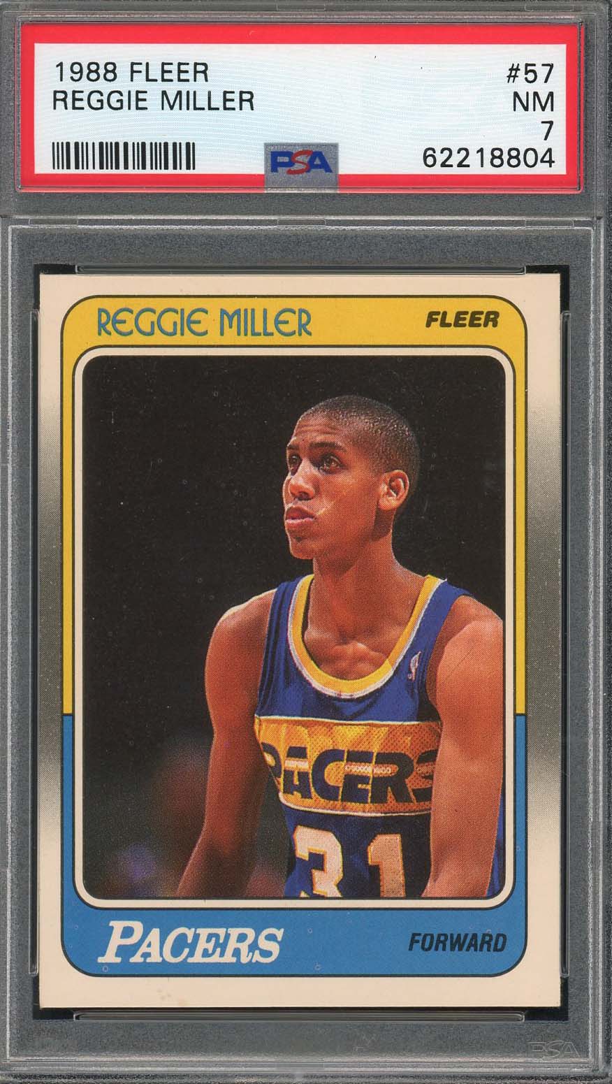 Reggie Miller 1988 Fleer Basketball Rookie Card RC #57 Graded PSA 7