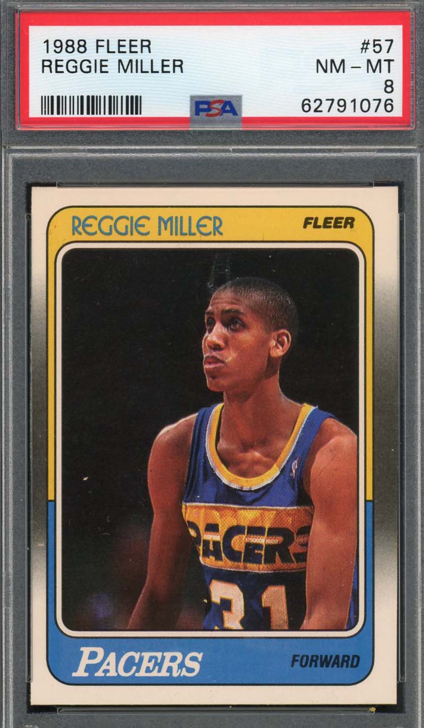 Reggie Miller 1988 Fleer Basketball Rookie Card RC #57 Graded PSA 8