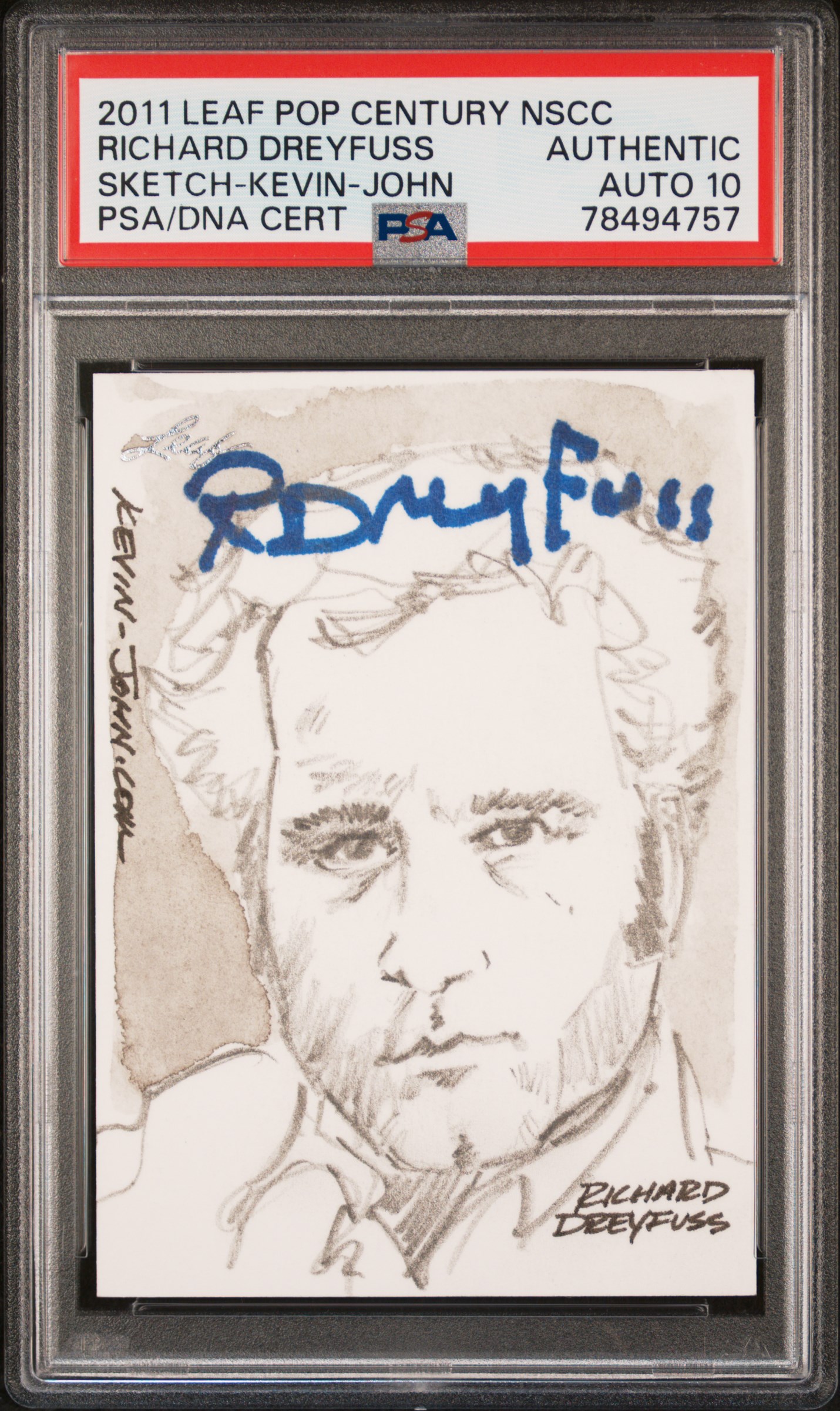 Richard Dreyfuss 2011 Leaf Pop Century Sketch Signed Card Auto Graded PSA 10