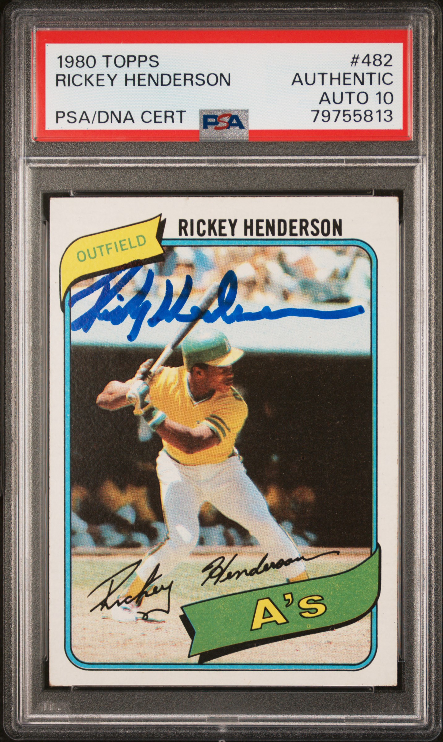Rickey Henderson 1980 Topps Signed Rookie Card #482 Auto Graded PSA 10 79755813