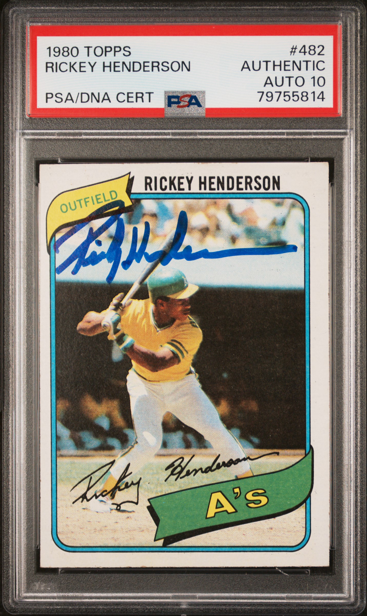 Rickey Henderson 1980 Topps Signed Rookie Card #482 Auto Graded PSA 10 79755814