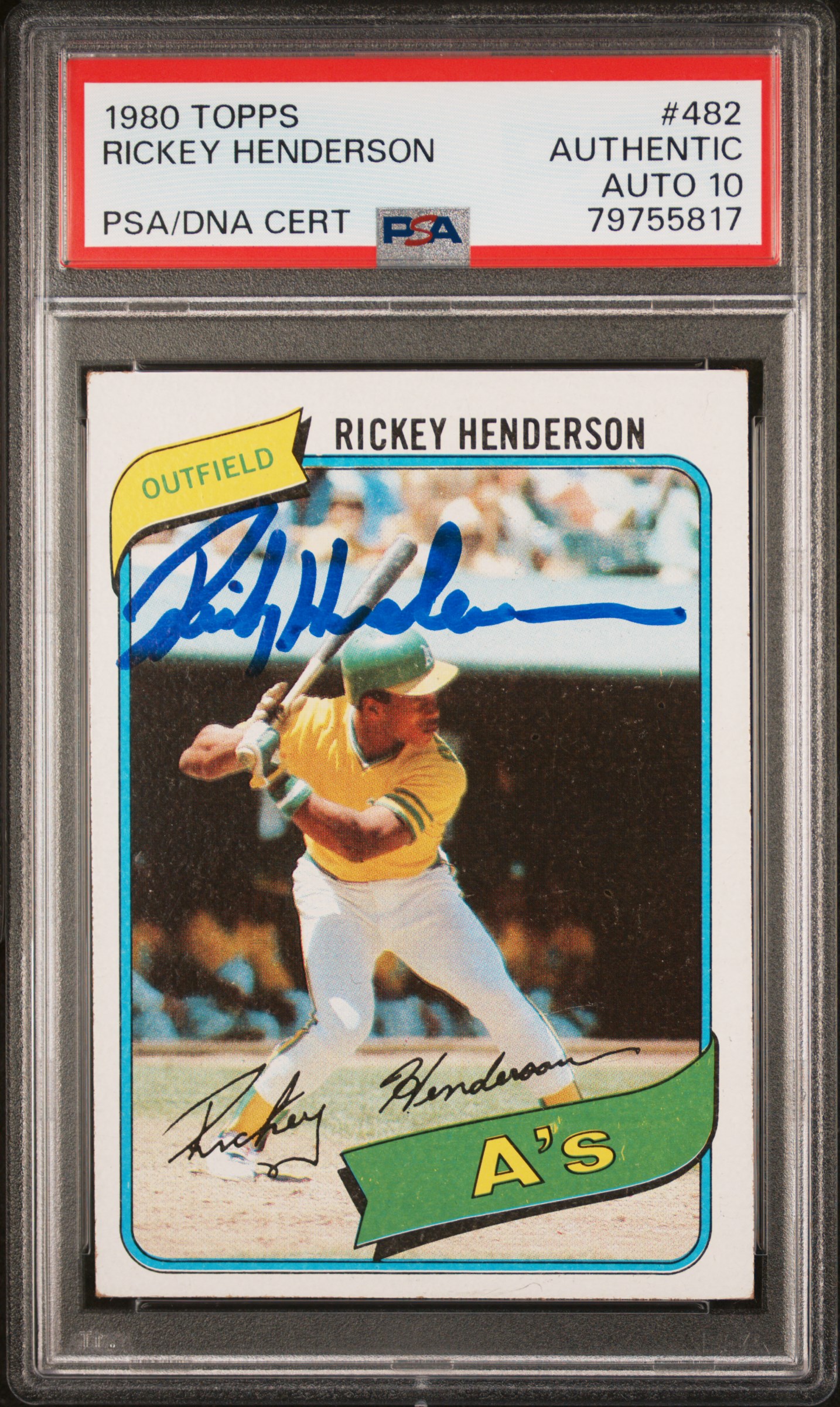 Rickey Henderson 1980 Topps Signed Rookie Card #482 Auto Graded PSA 10 79755817