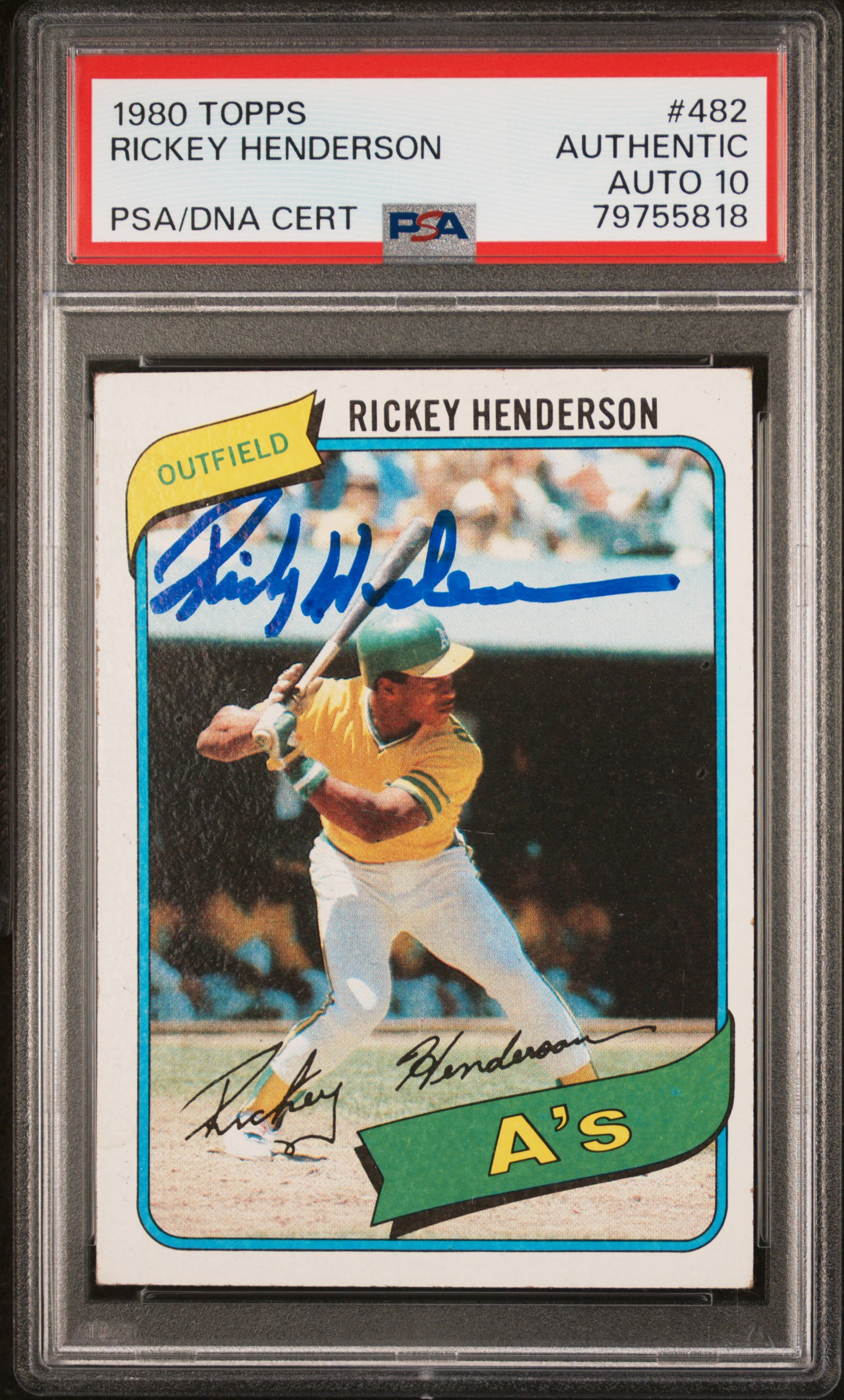 Rickey Henderson 1980 Topps Signed Rookie Card #482 Auto Graded PSA 10 79755818