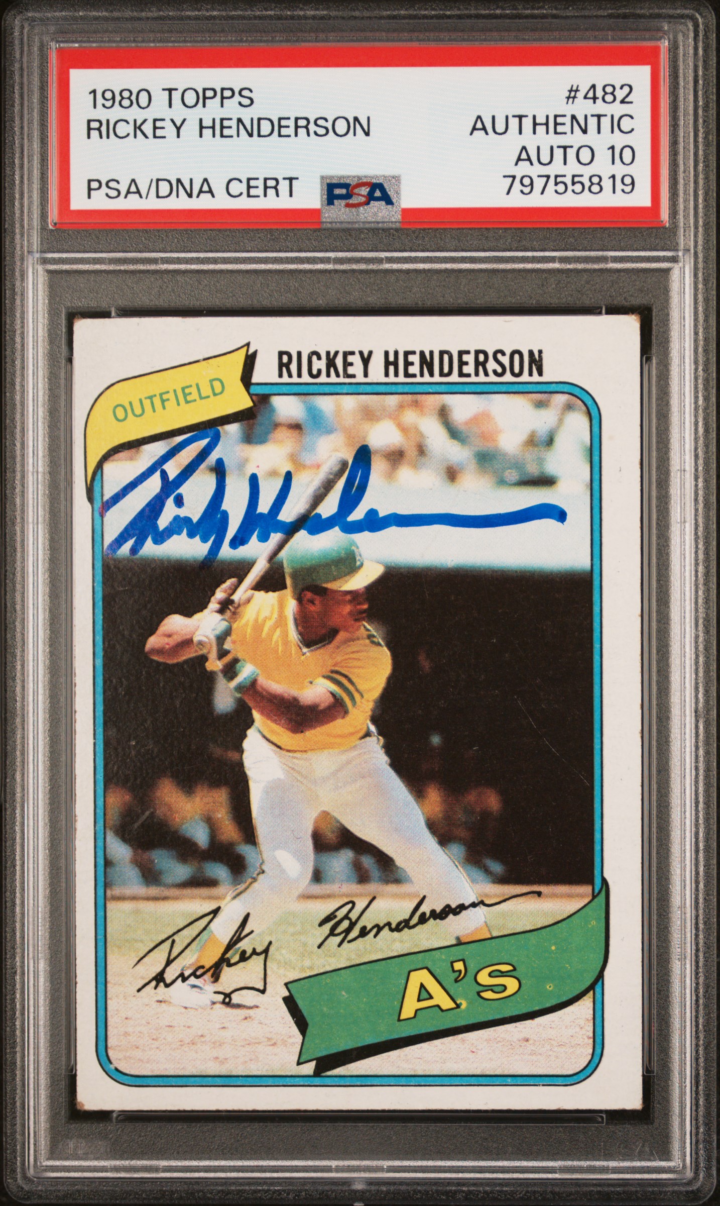 Rickey Henderson 1980 Topps Signed Rookie Card #482 Auto Graded PSA 10 79755819